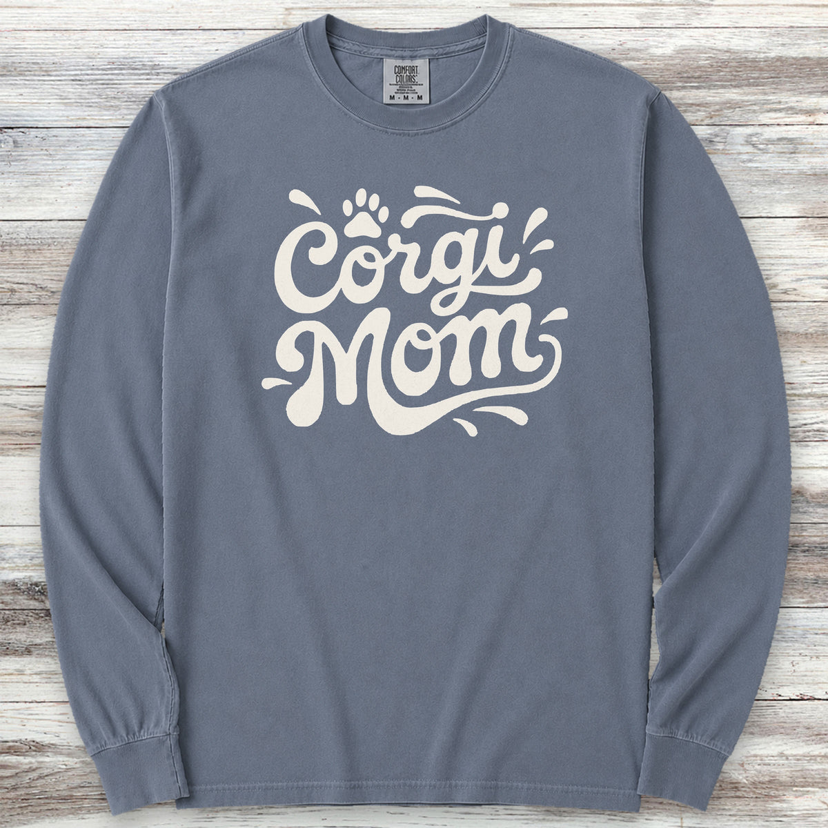 Corgi Groovy Mom Long Sleeve Tee - Blue Jean