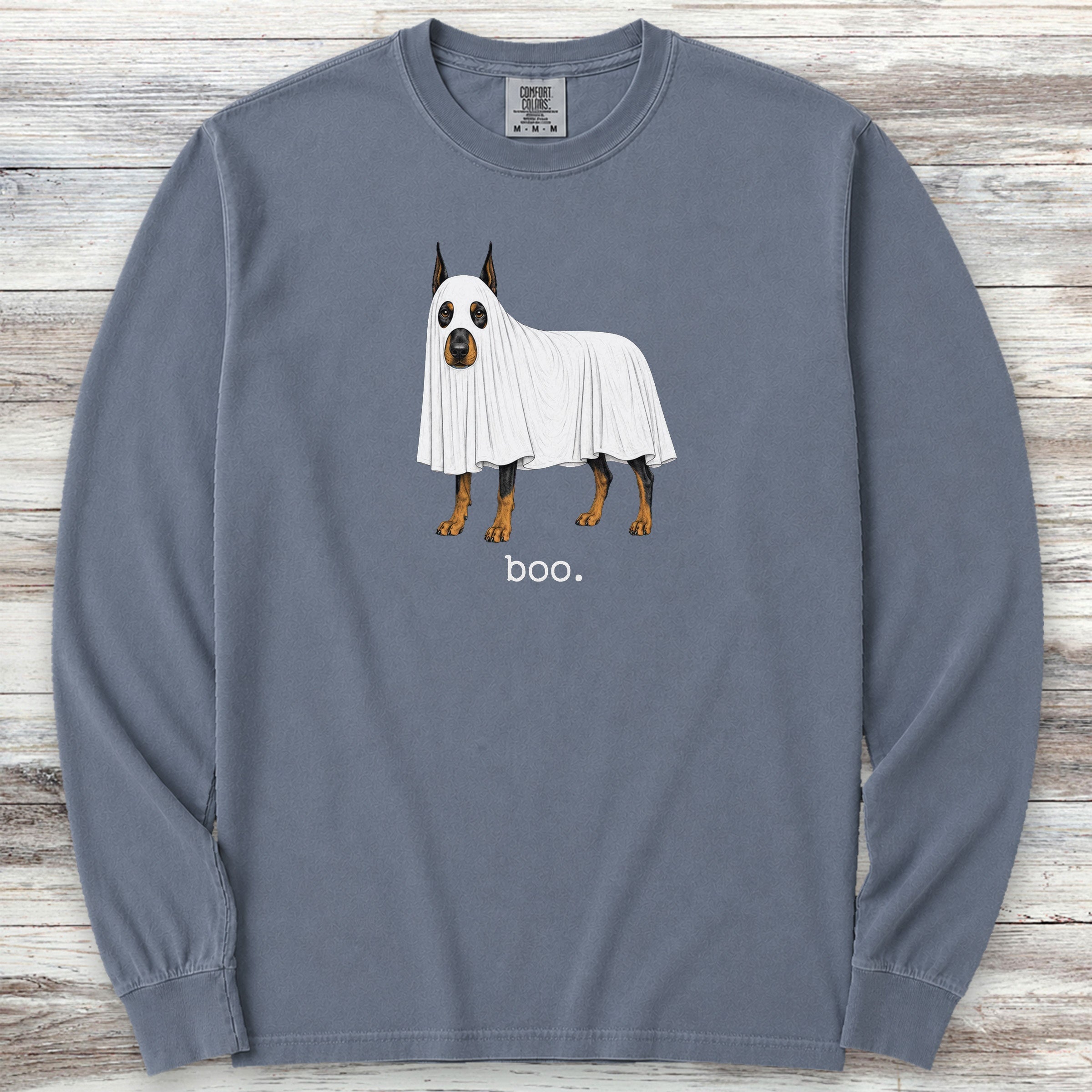 Doberman Pinscher Boo Long Sleeve Tee - Blue Jean