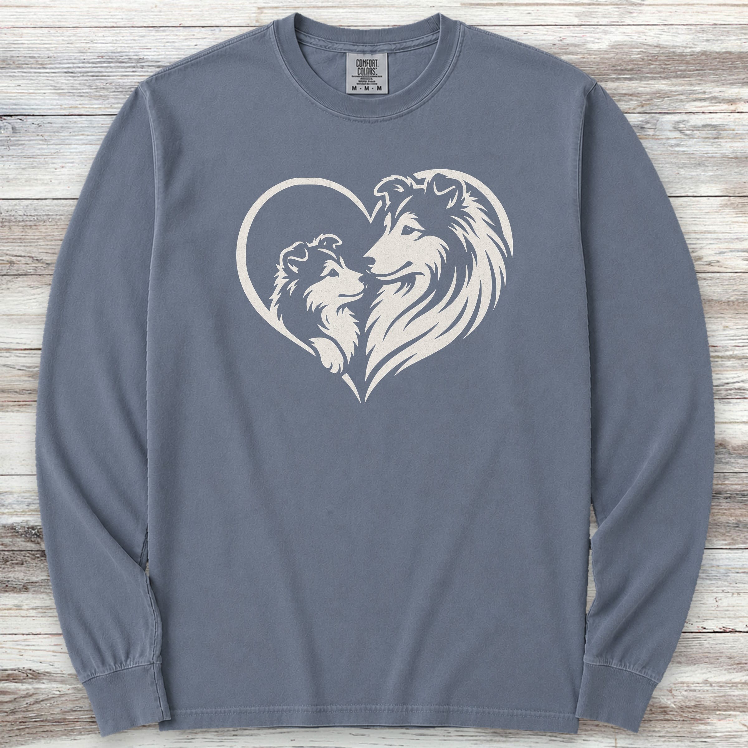 Shetland Sheepdog Heart Bond Long Sleeve Tee - Blue Jean
