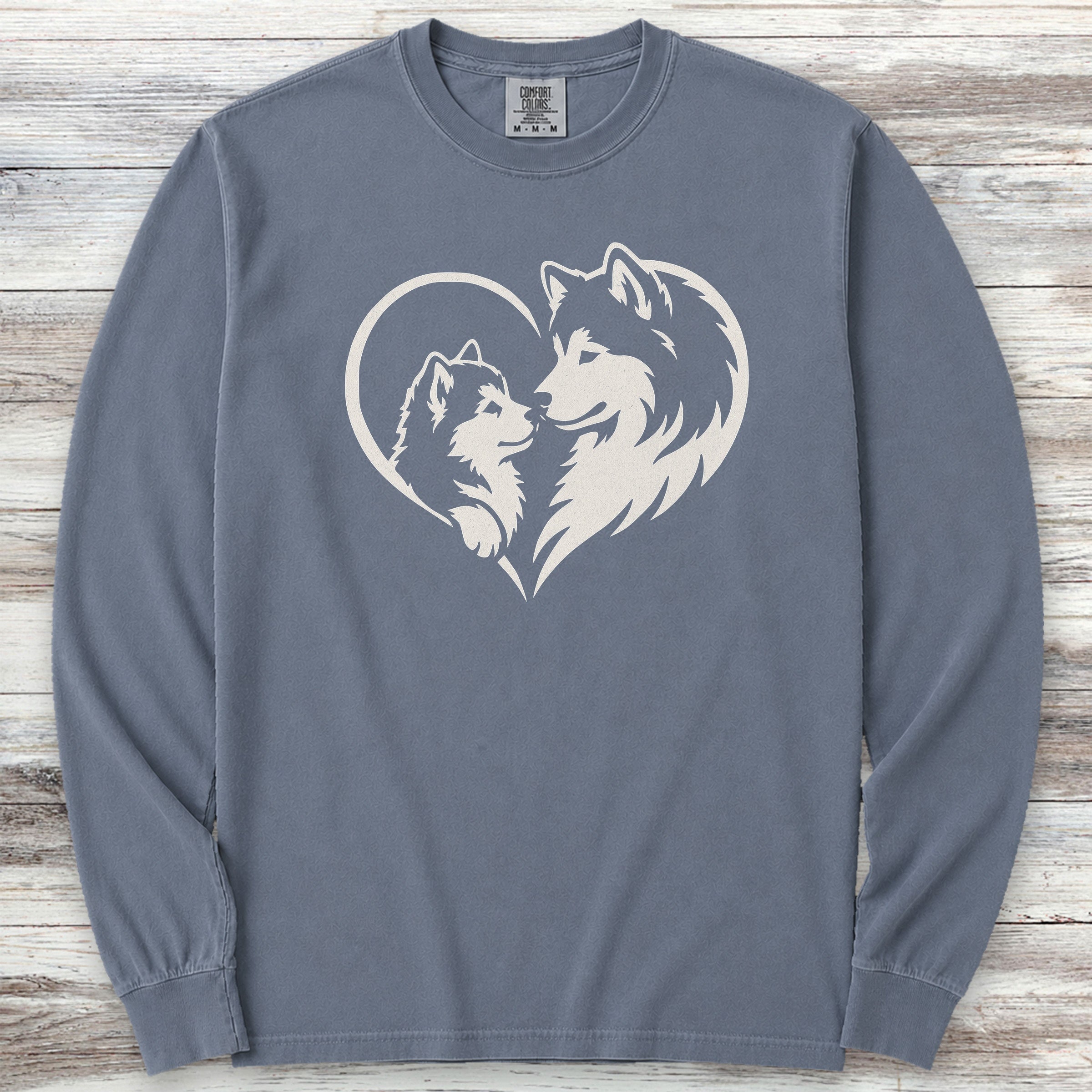 Alaskan Malamute Heart Bond Long Sleeve Tee - Blue Jean