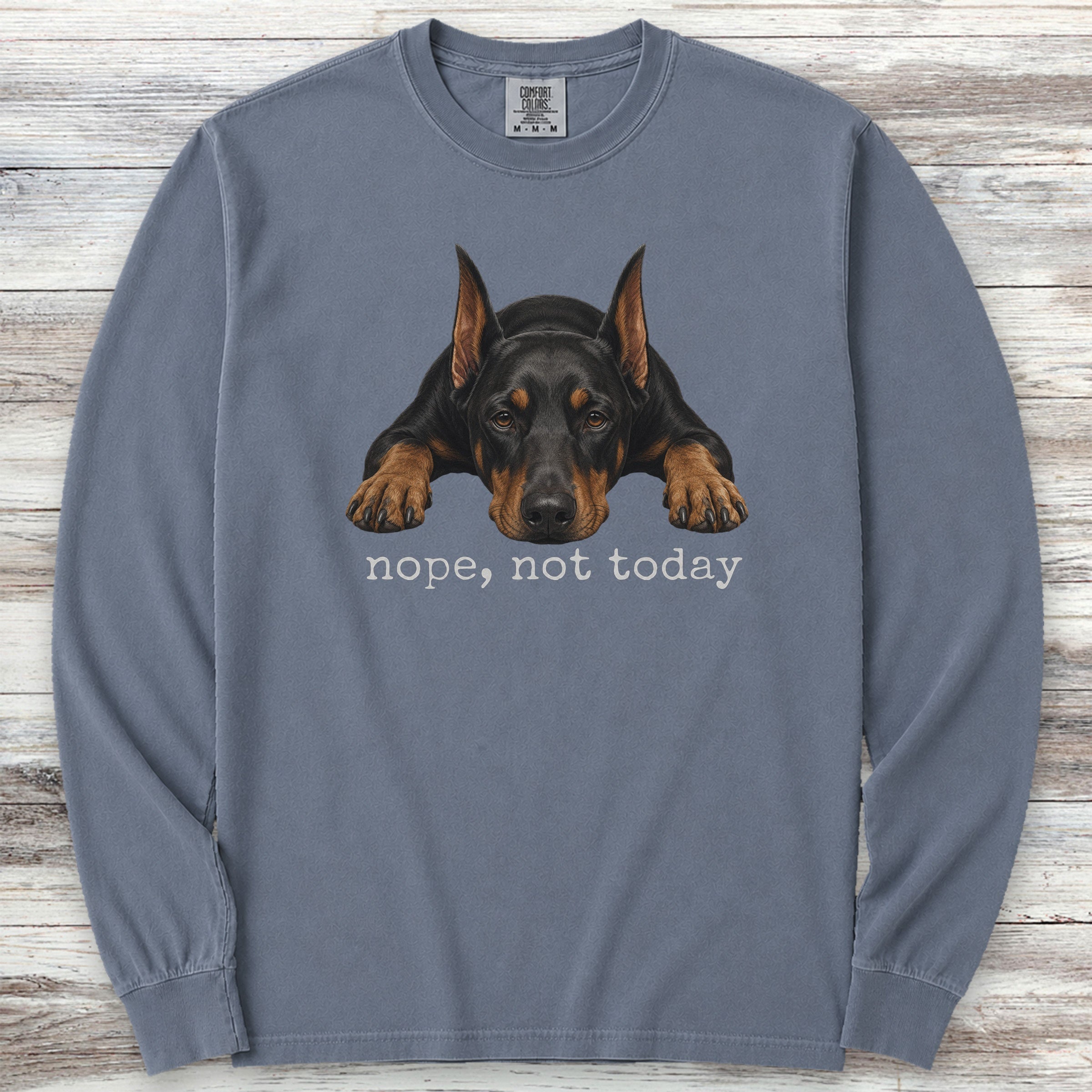 Doberman Nope Long Sleeve Tee - Blue Jean