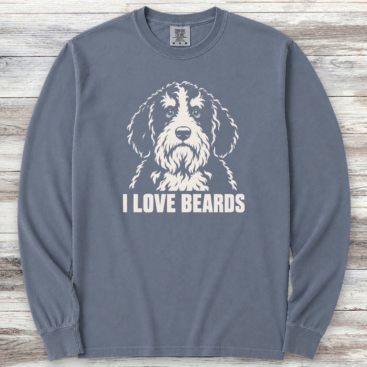 Bernedoodle I Love Beards Long Sleeve Tee - Blue Jean