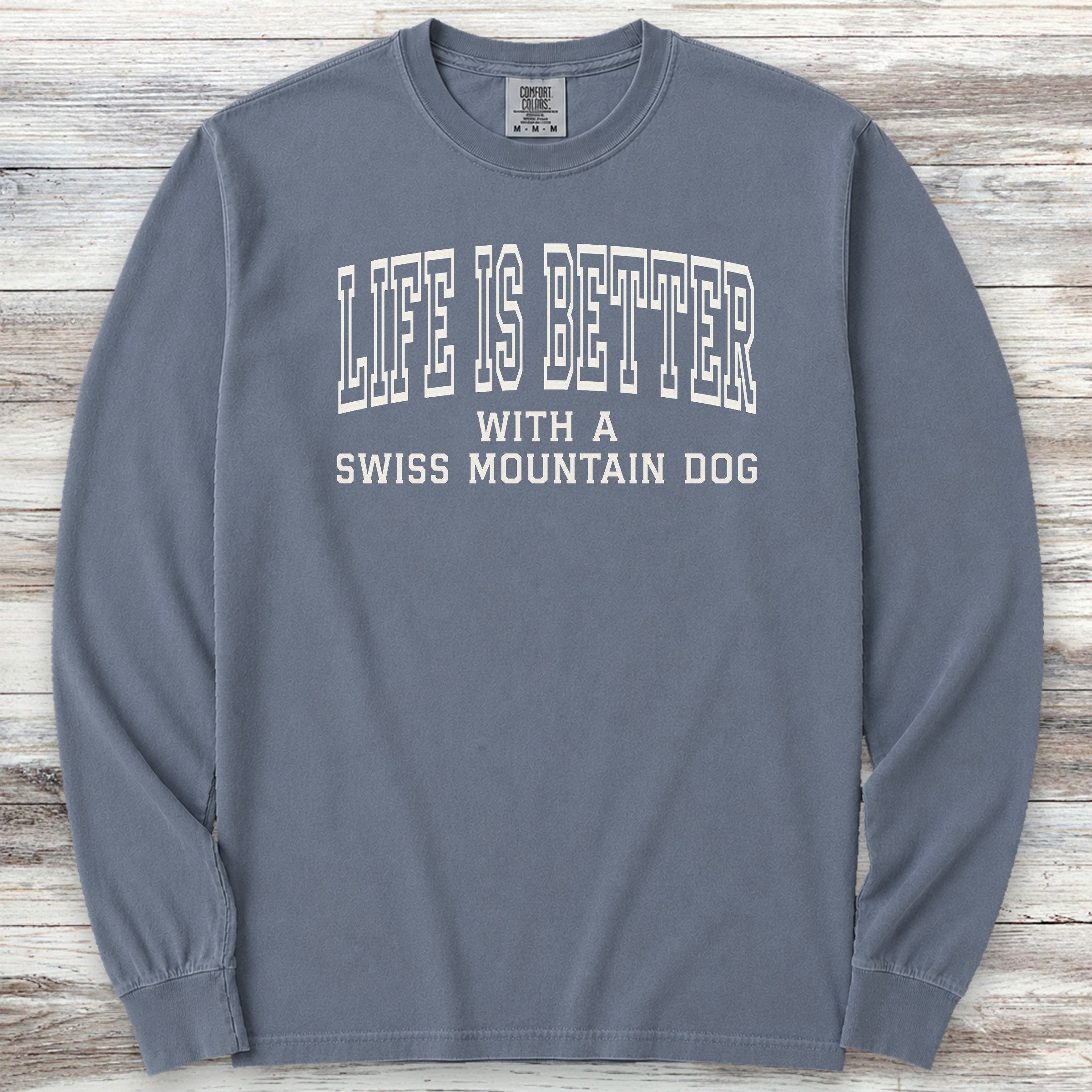 Swiss Mountain Dog Better Long Sleeve Tee - Blue Jean