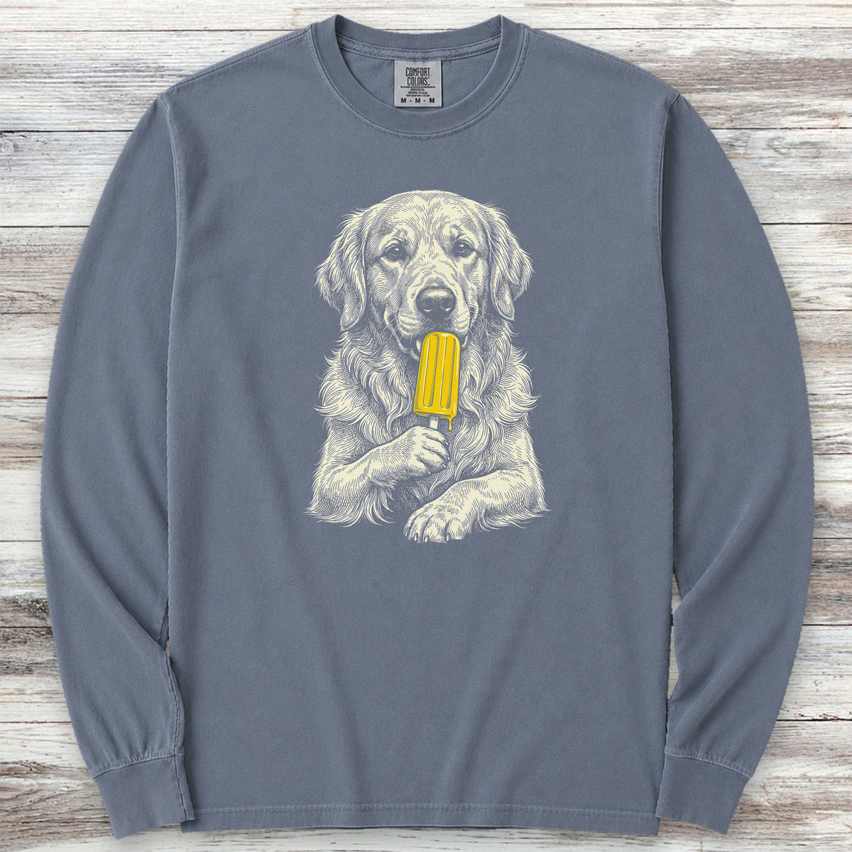 Golden Retriever Pupsicle Long Sleeve Tee - Blue Jean