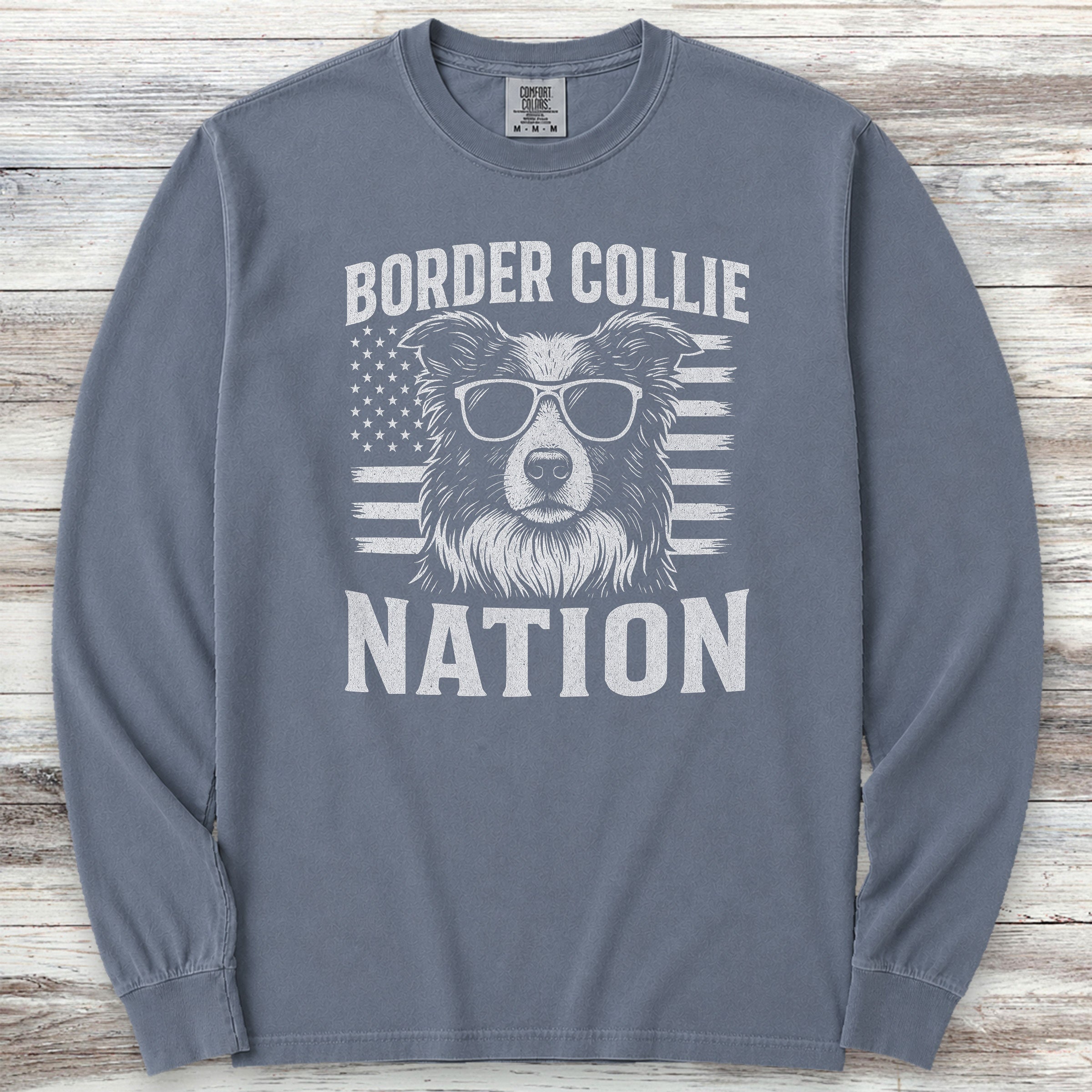 Border Collie Nation Long Sleeve Tee - Blue Jean