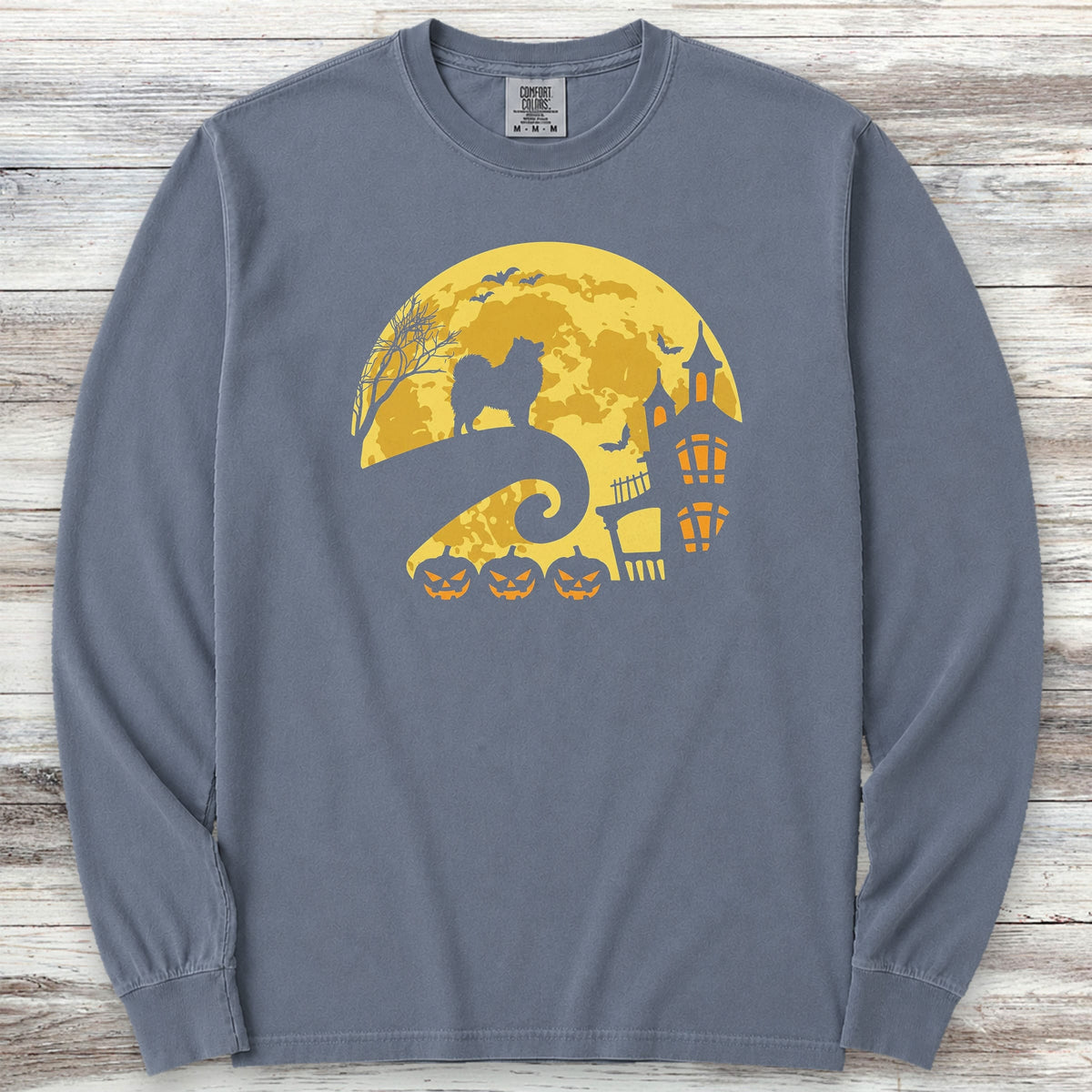 Samoyed Halloween Moon Long Sleeve Tee - Blue Jean