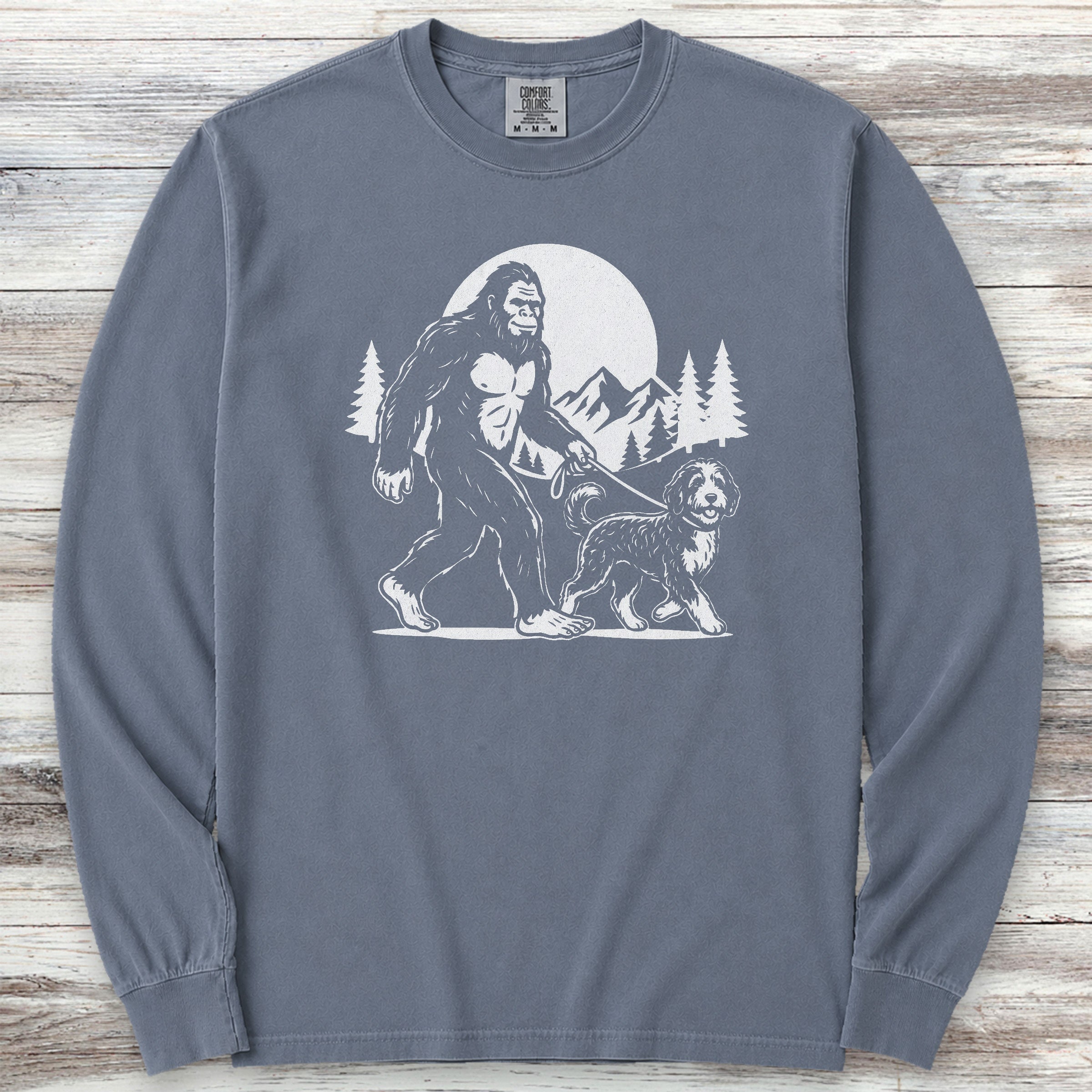 Bernedoodle & Bigfoot Long Sleeve Tee - Blue Jean