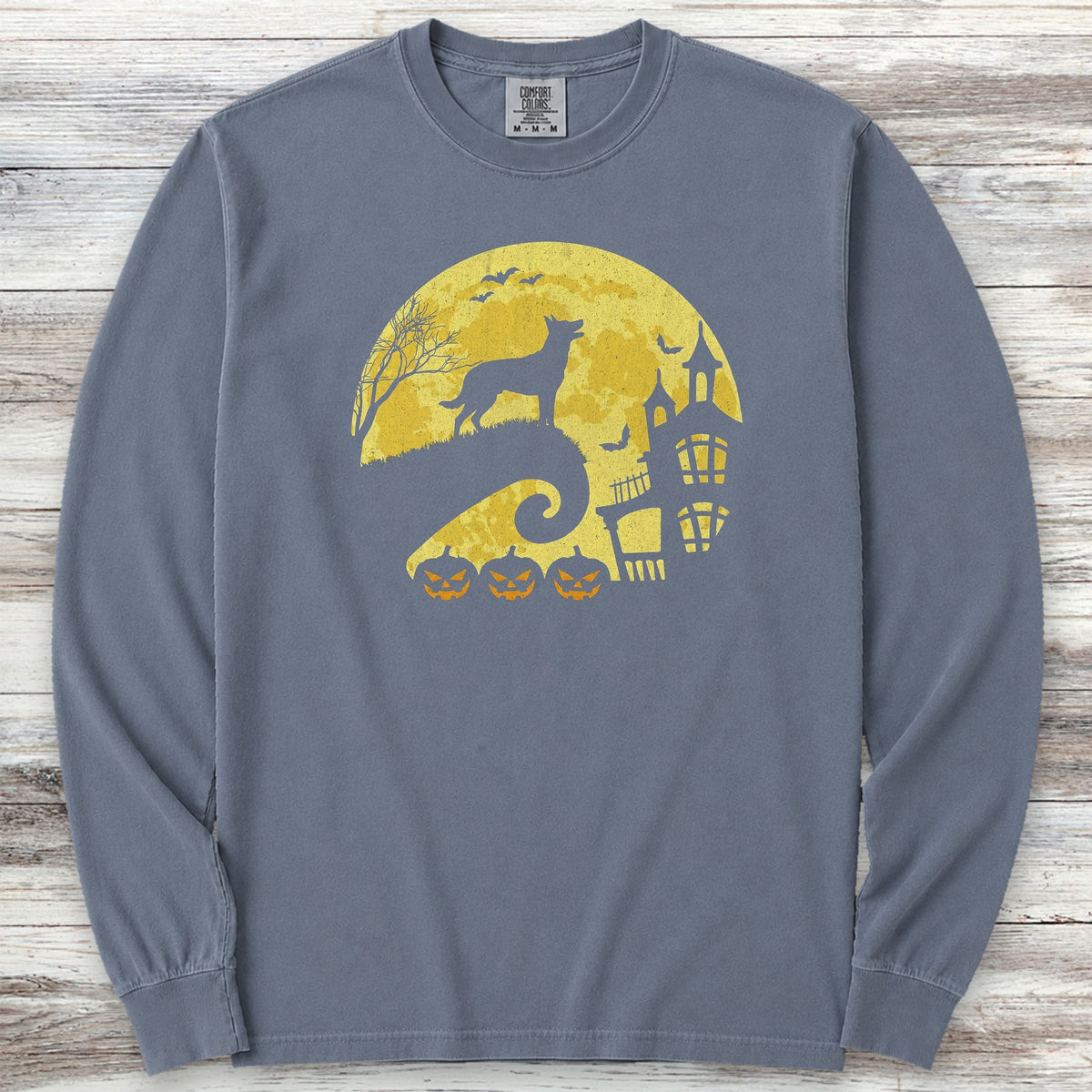 Dutch Shepherd Halloween Moon Long Sleeve Tee - Blue Jean