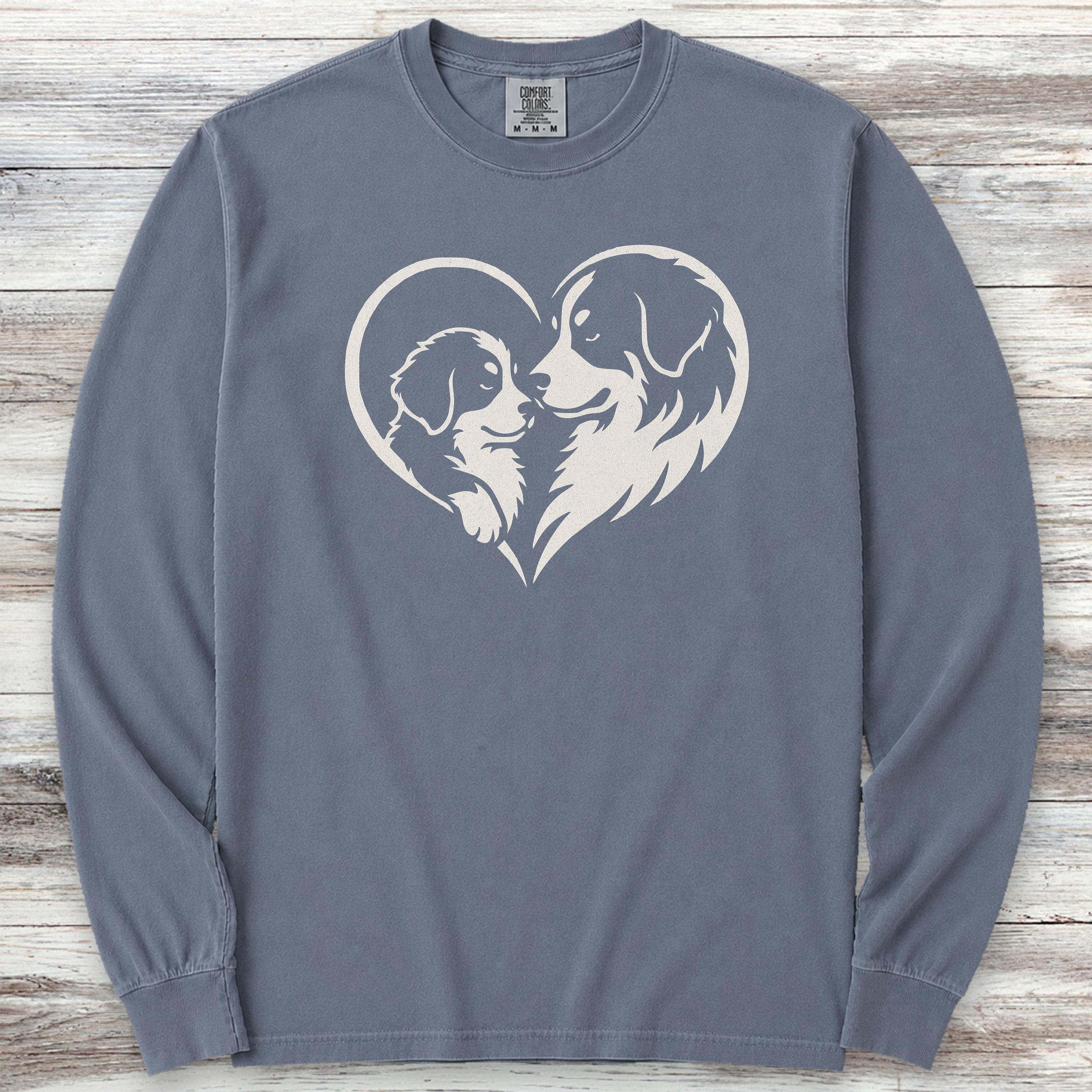 Bernese Mountain Dog Heart Bond Long Sleeve Tee - Blue Jean