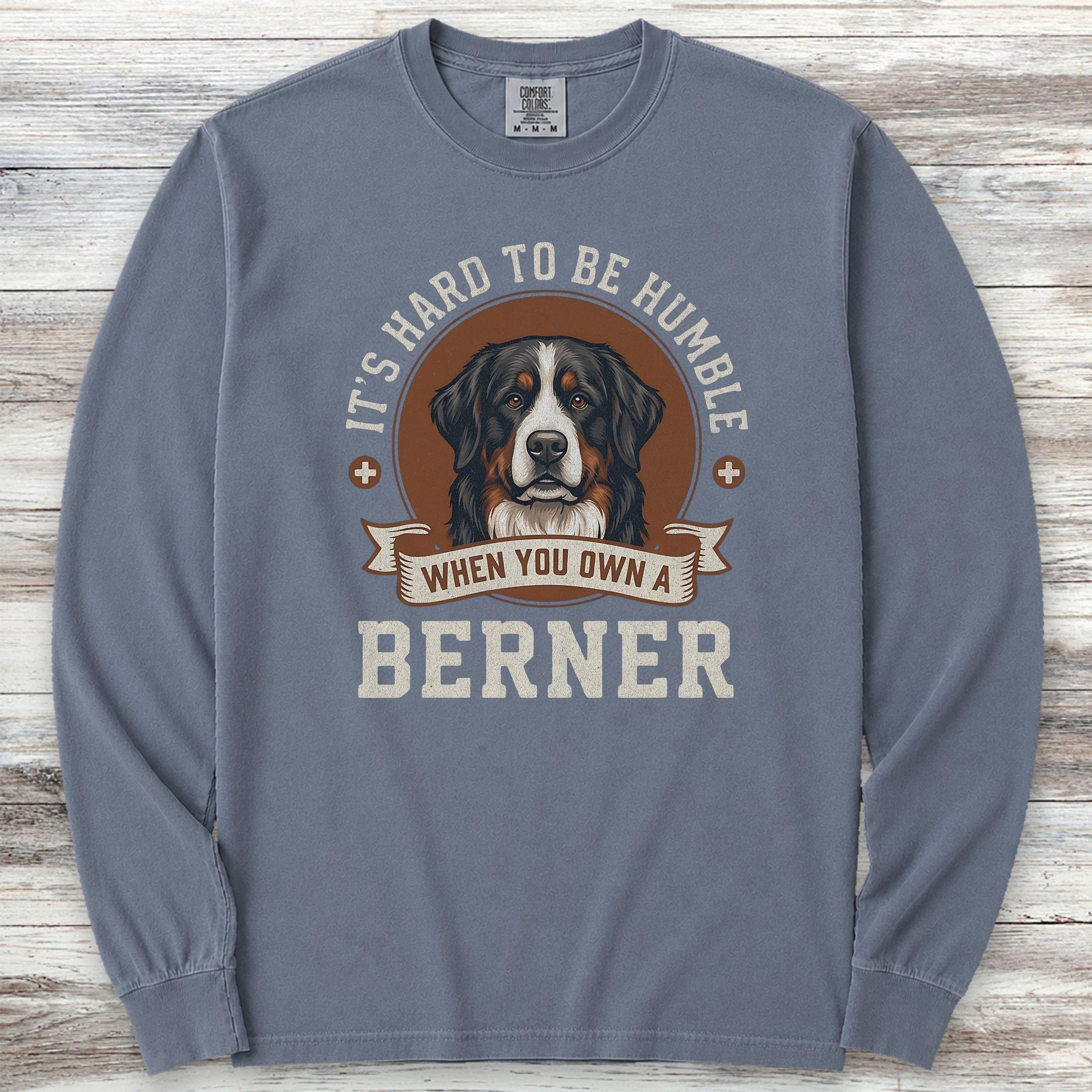 Bernese Mountain Dog Humble Long Sleeve Tee - Blue Jean