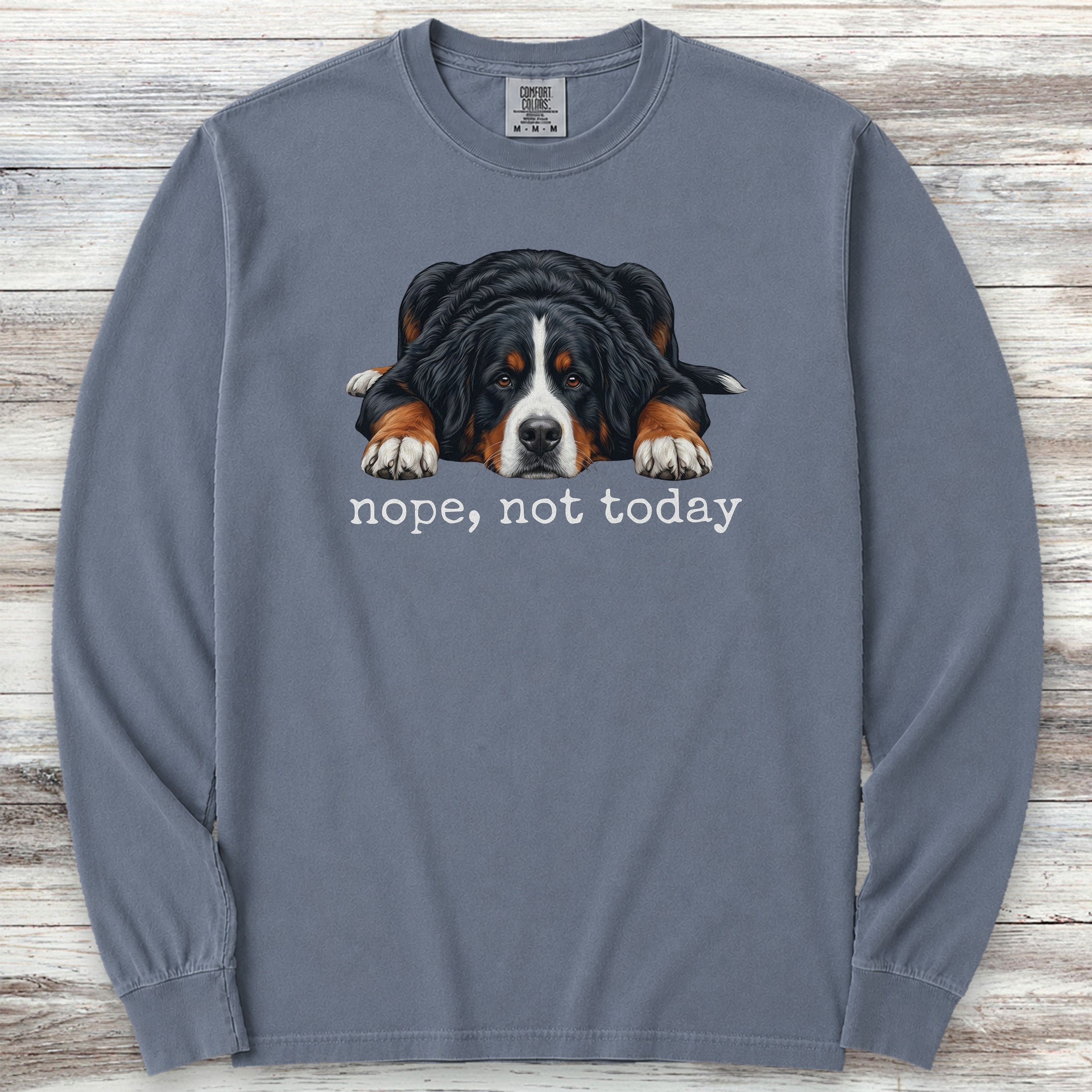 Swiss Mountain Dog Nope Long Sleeve Tee - Blue Jean