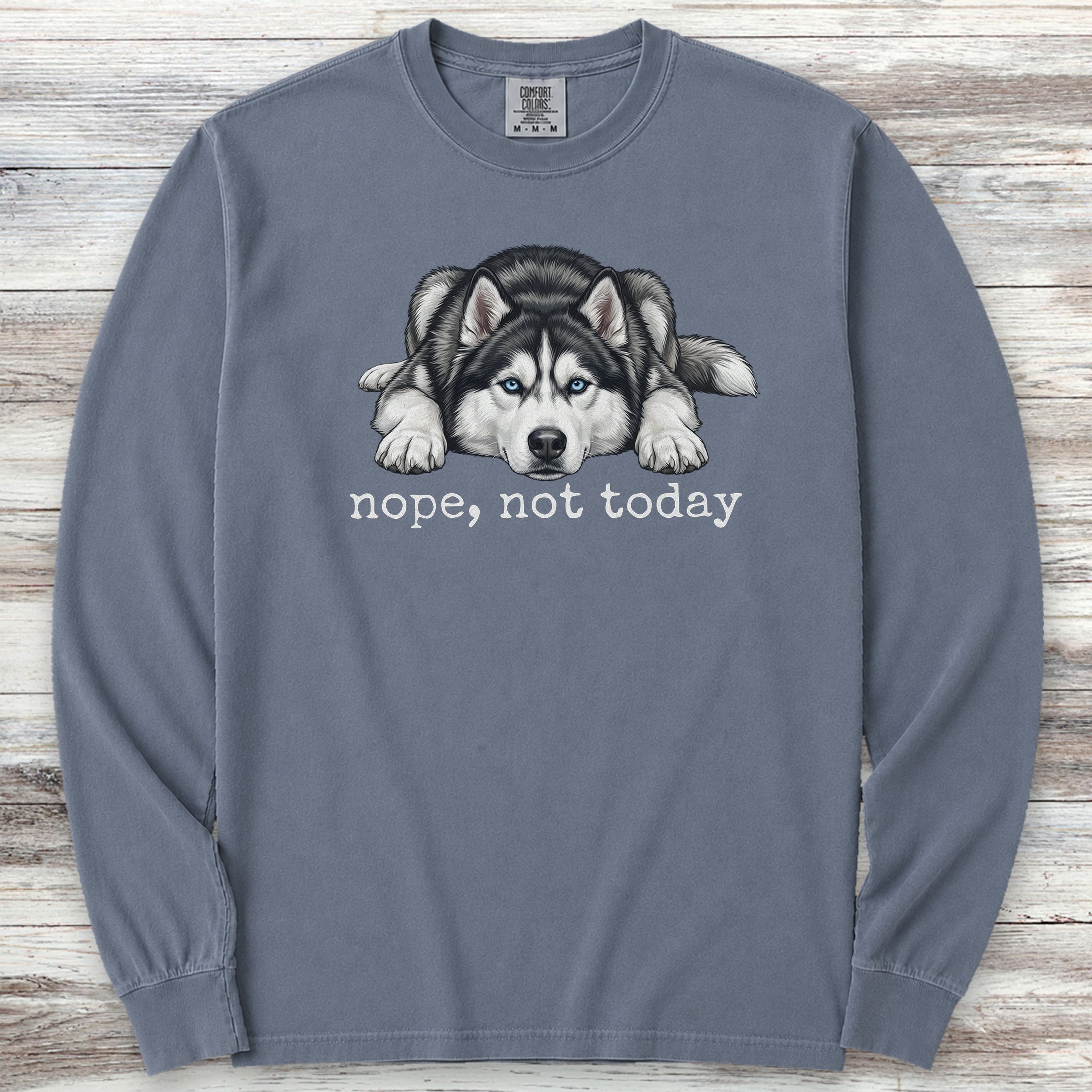 Husky Nope Long Sleeve Tee - Blue Jean