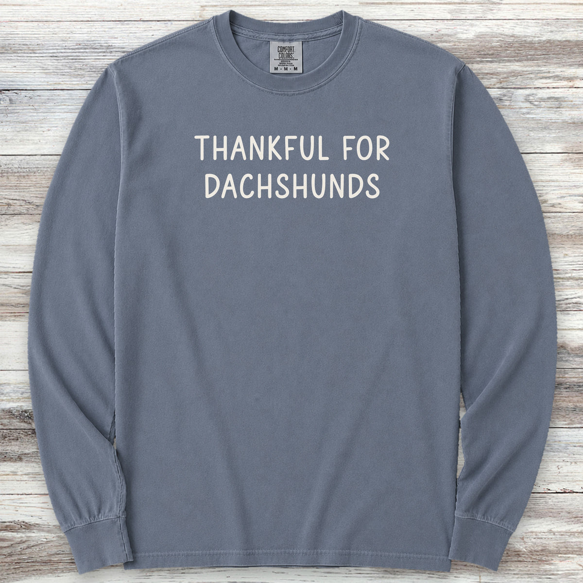 Dachshund Thankful Long Sleeve Tee - Blue Jean