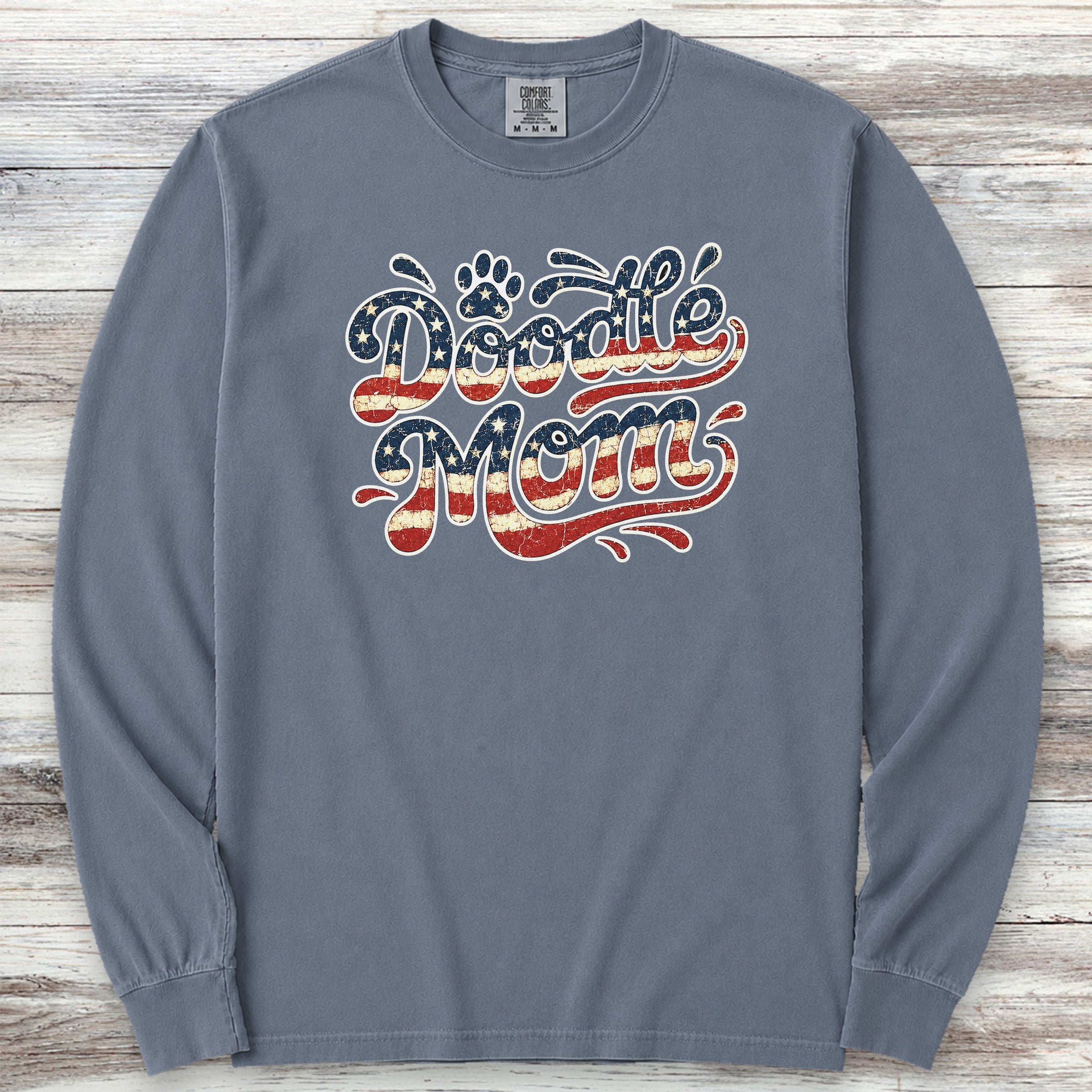 Doodle USA Mom Long Sleeve Tee - Blue Jean