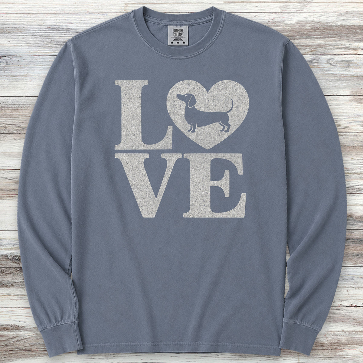 Dachshund Heart Long Sleeve Tee - Blue Jean