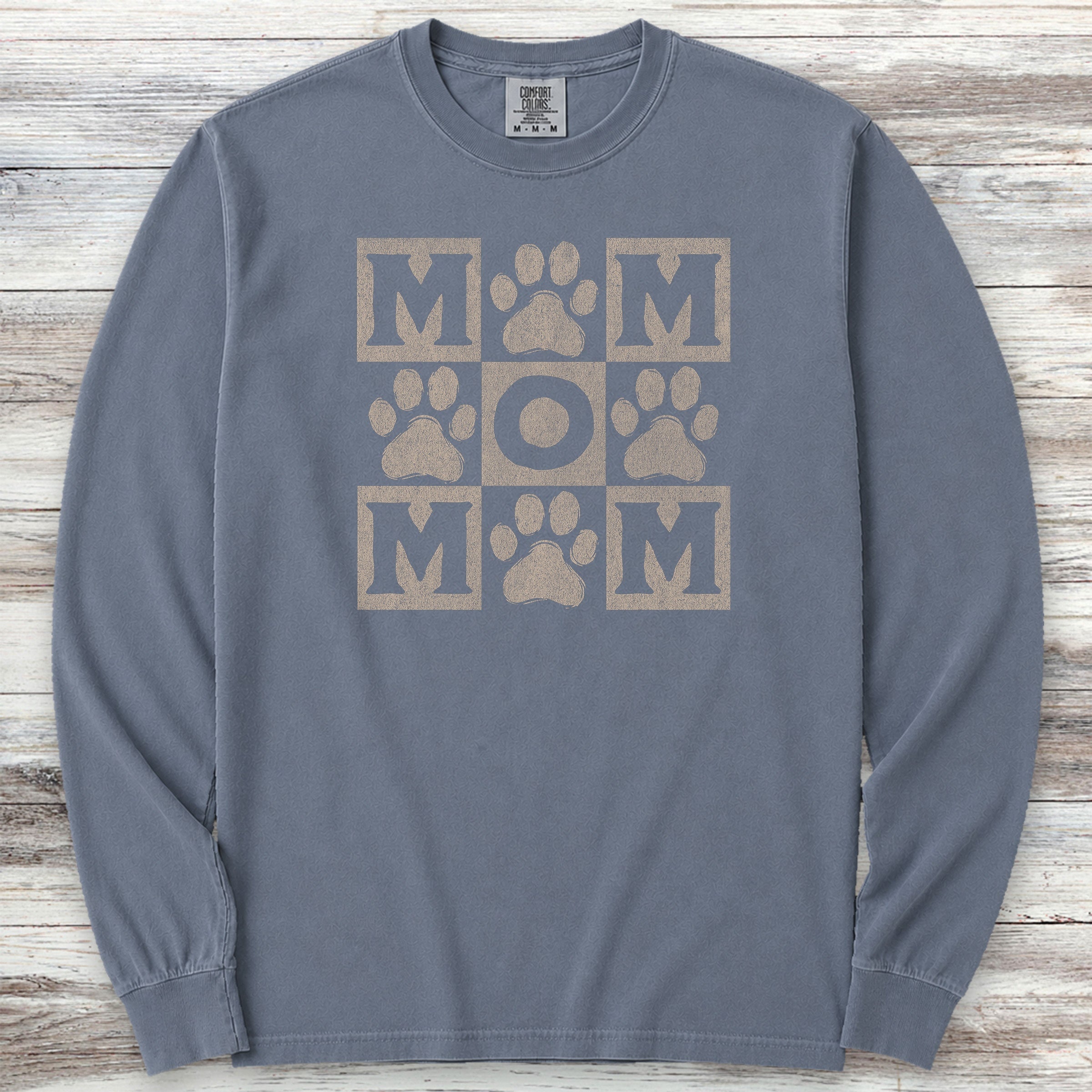 Paw Print Mom Long Sleeve Tee - Blue Jean