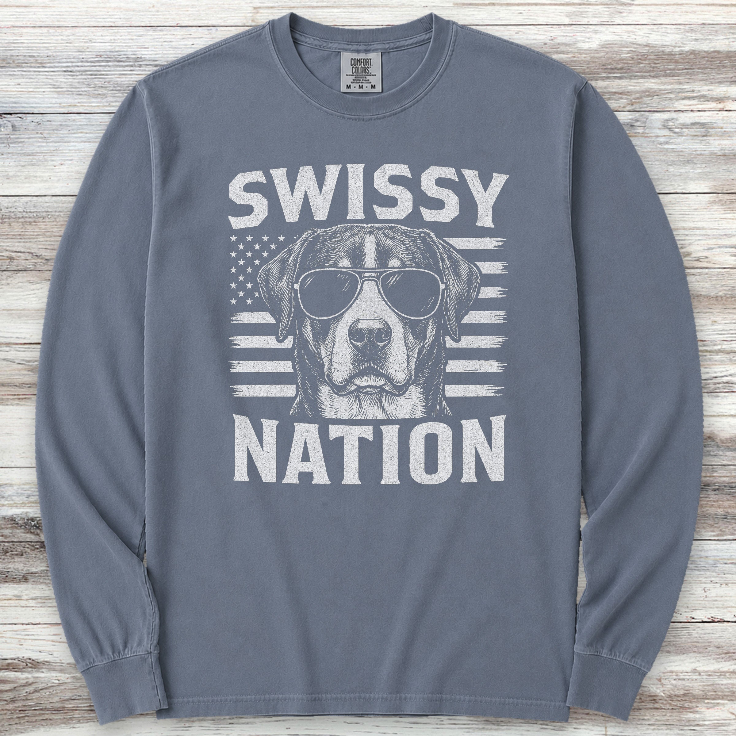 Swiss Mountain Dog Nation Long Sleeve Tee - Blue Jean