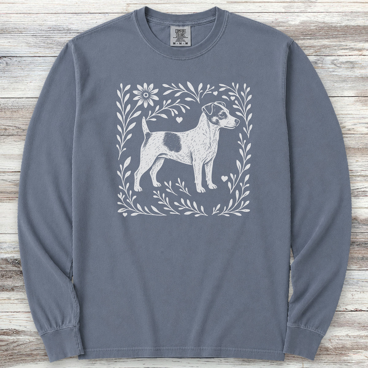 Jack Russell Linocut Long Sleeve Tee - Blue Jean