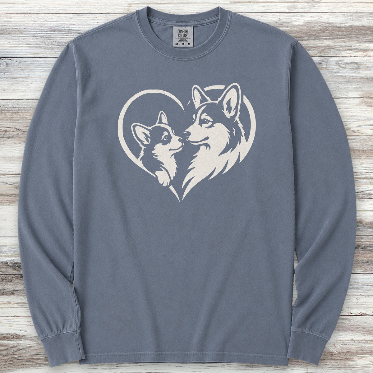 Corgi Heart Bond Long Sleeve Tee - Blue Jean