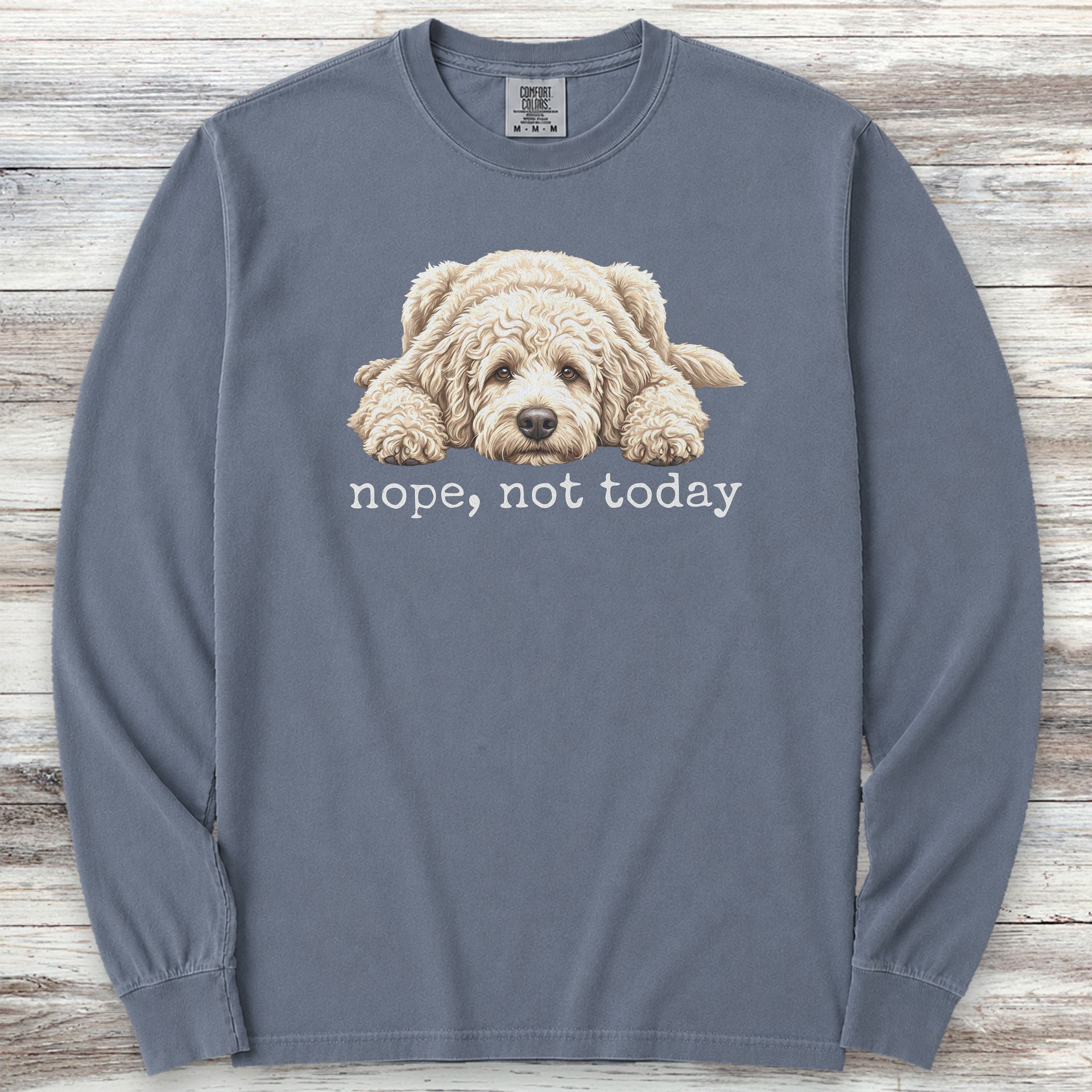 Goldendoodle Cream Nope Long Sleeve Tee - Blue Jean