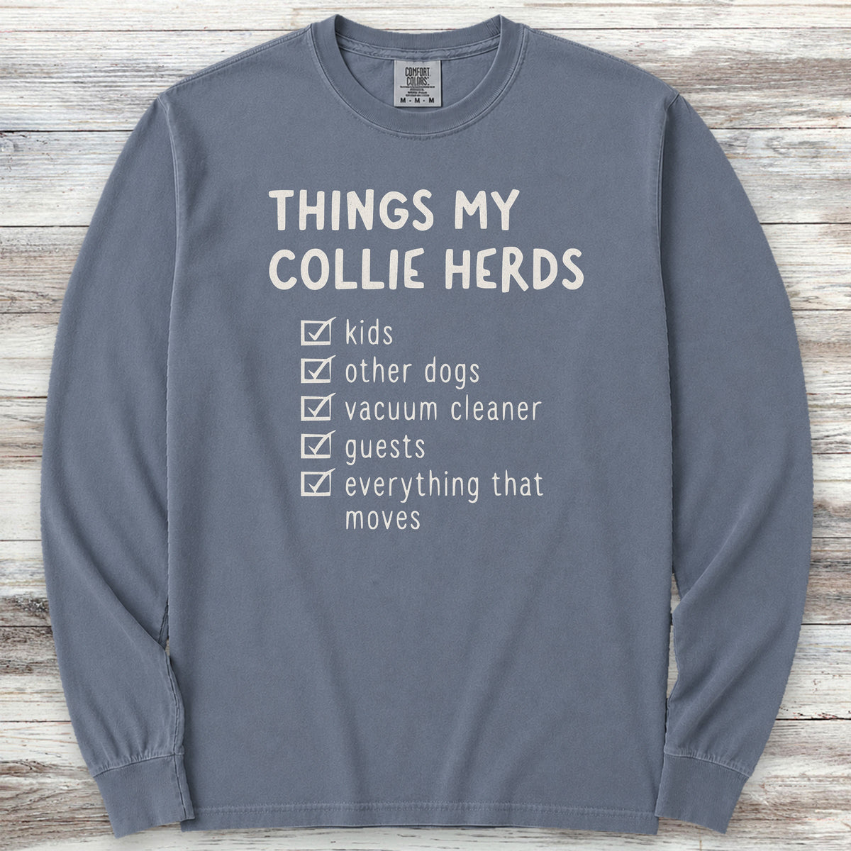 Collie Herding List Long Sleeve Tee - Blue Jean