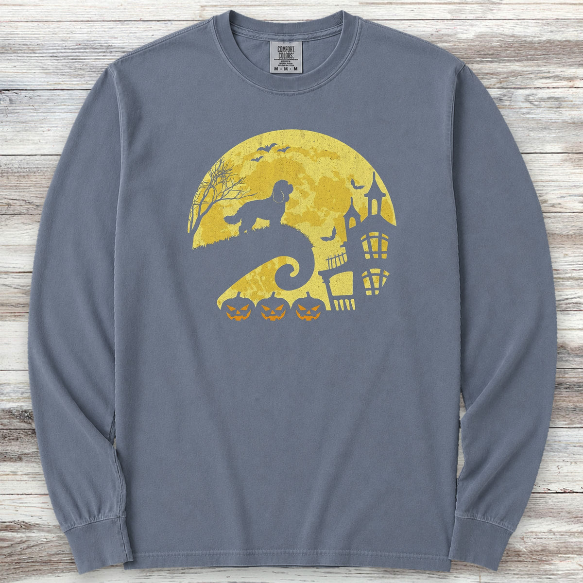 Cockapoo Halloween Moon Long Sleeve Tee - Blue Jean