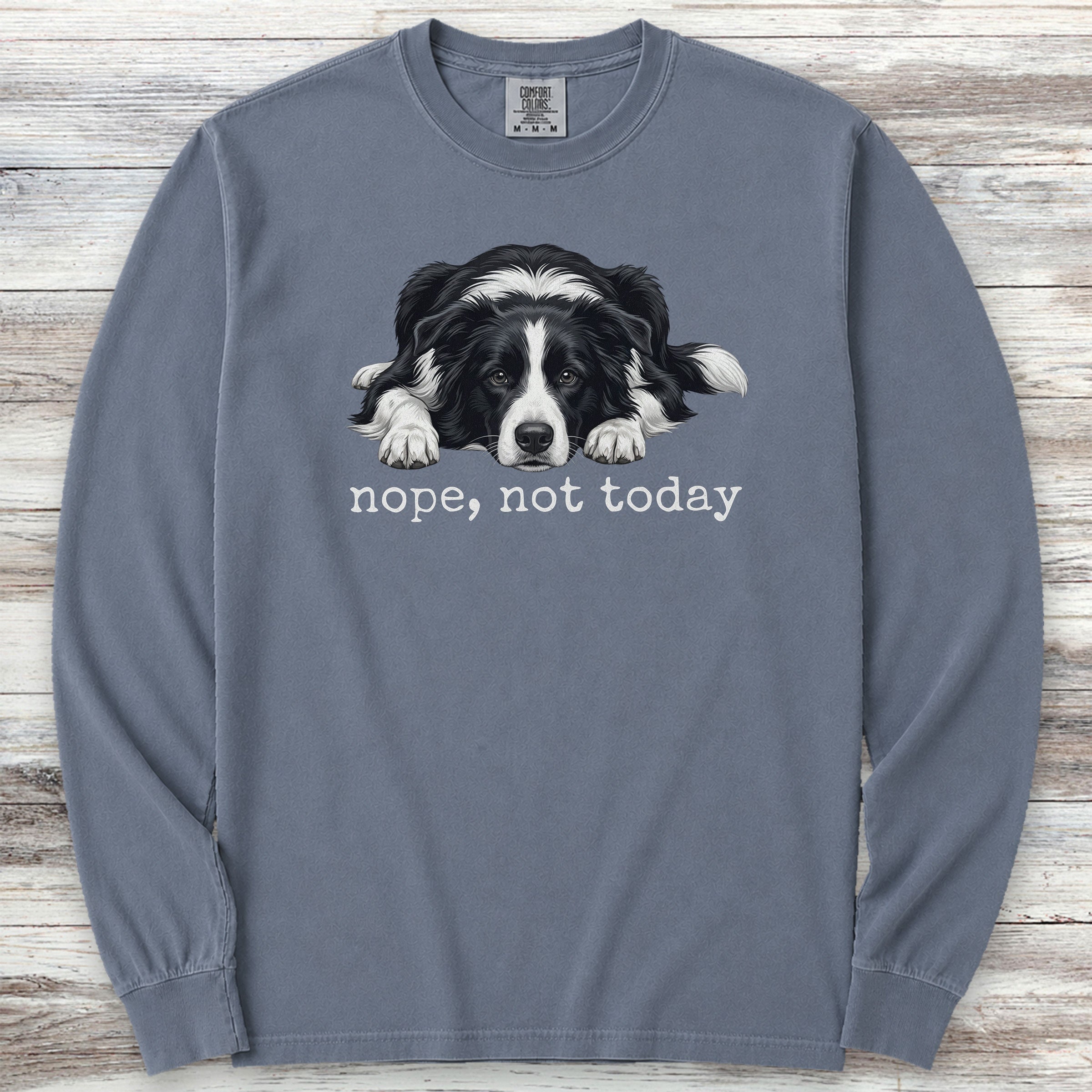 Border Collie Nope Long Sleeve Tee - Blue Jean