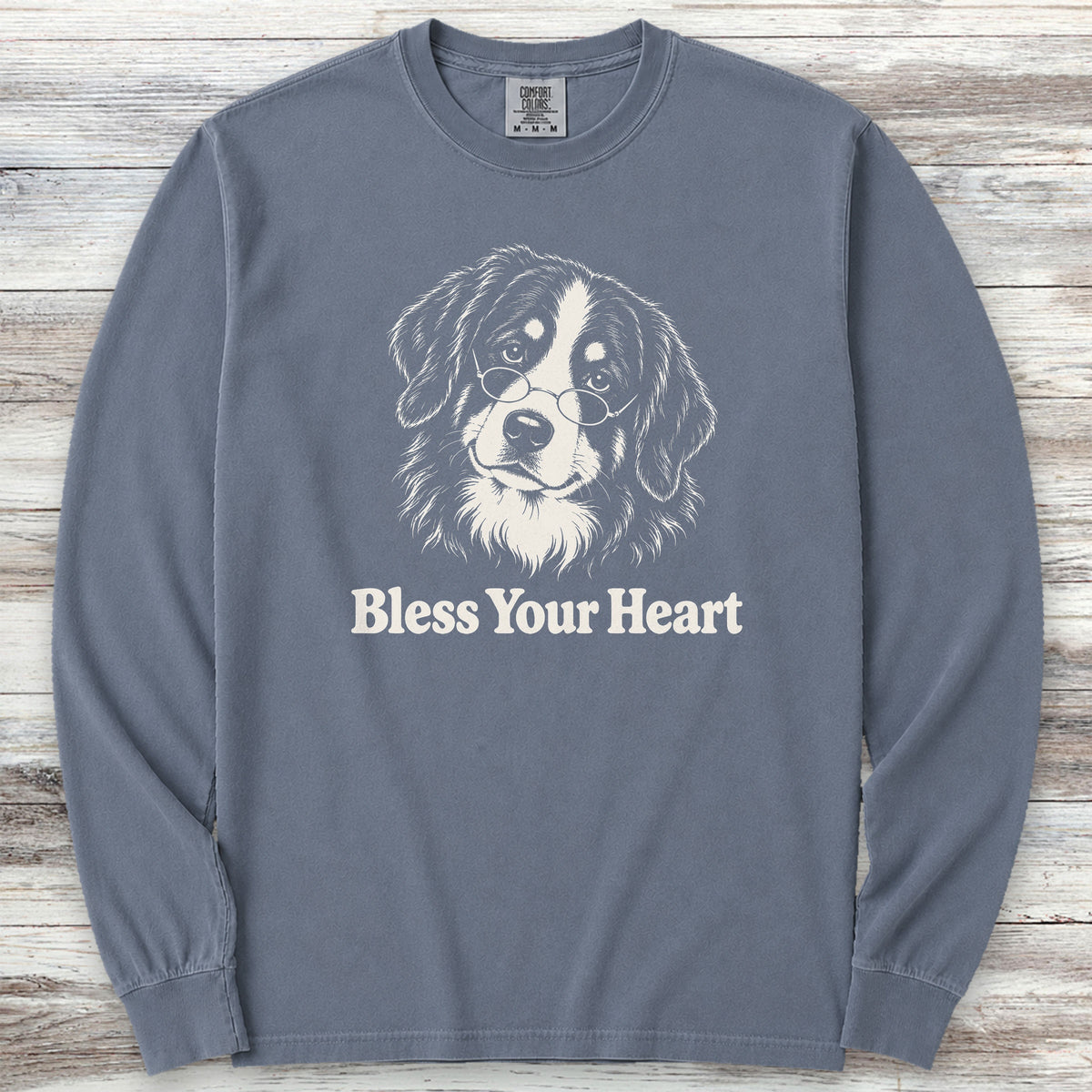 Bernese Mountain Dog Bless Your Heart Long Sleeve Tee - Blue Jean