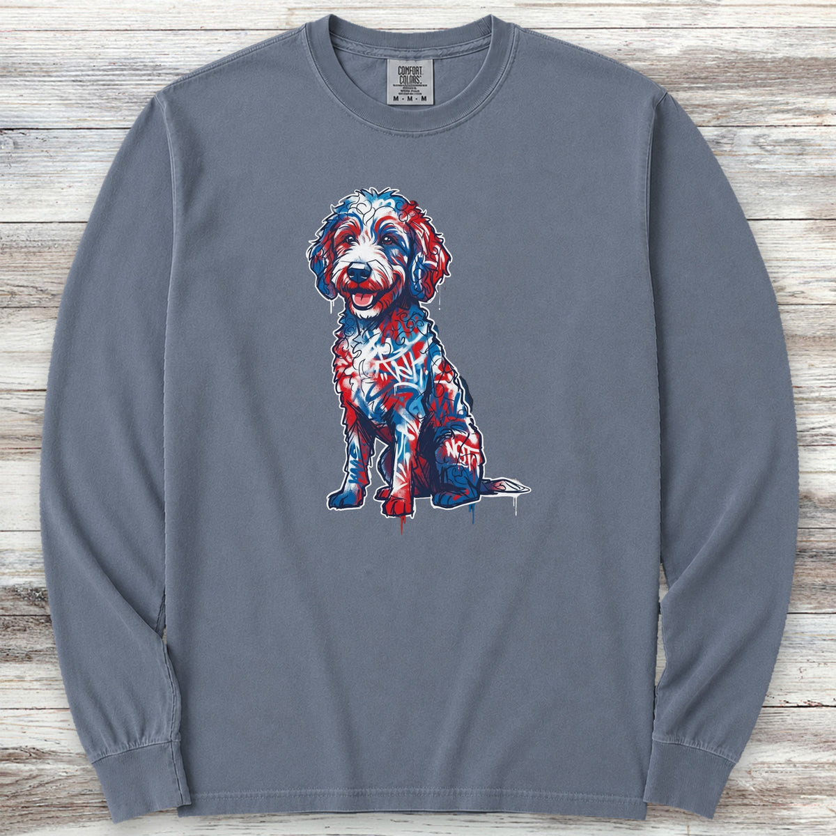 Doodle American Graffiti Art Long Sleeve Tee - Blue Jean