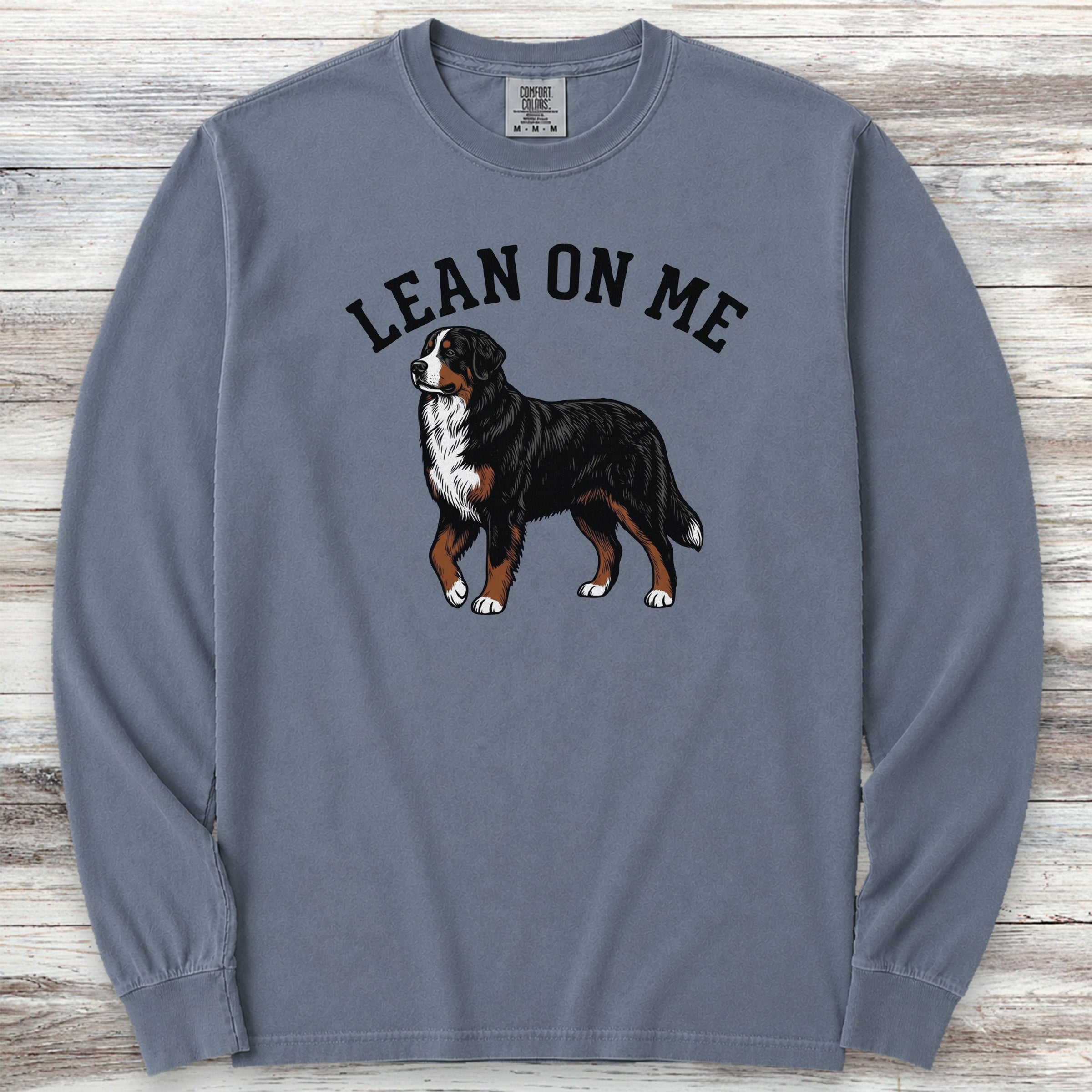 Bernese Mountain Dog Lean on Me Long Sleeve Tee - Blue Jean