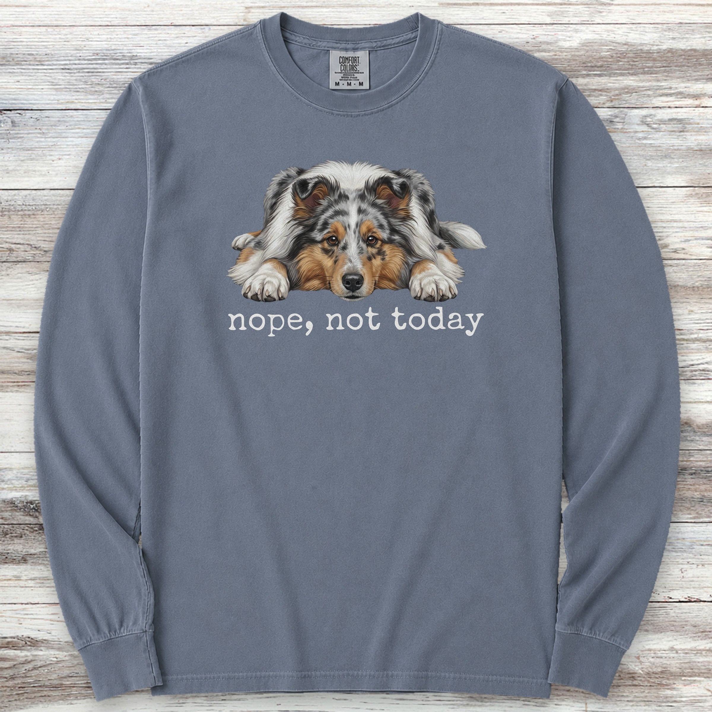 Shetland Sheepdog Blue Merle Nope Long Sleeve Tee - Blue Jean