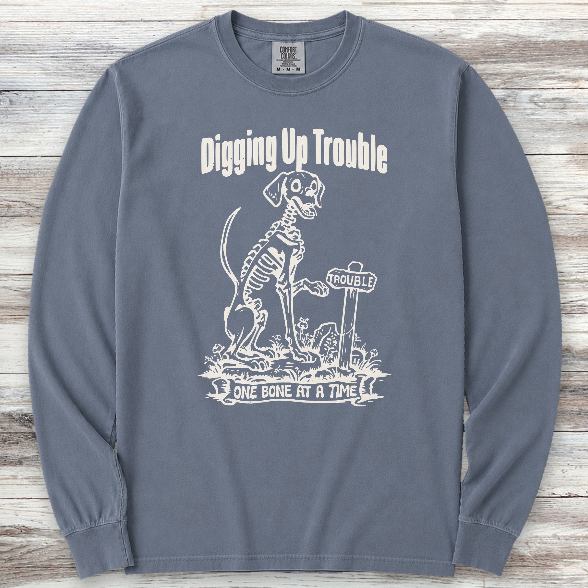 Digging Up Trouble Long Sleeve Tee - Blue Jean