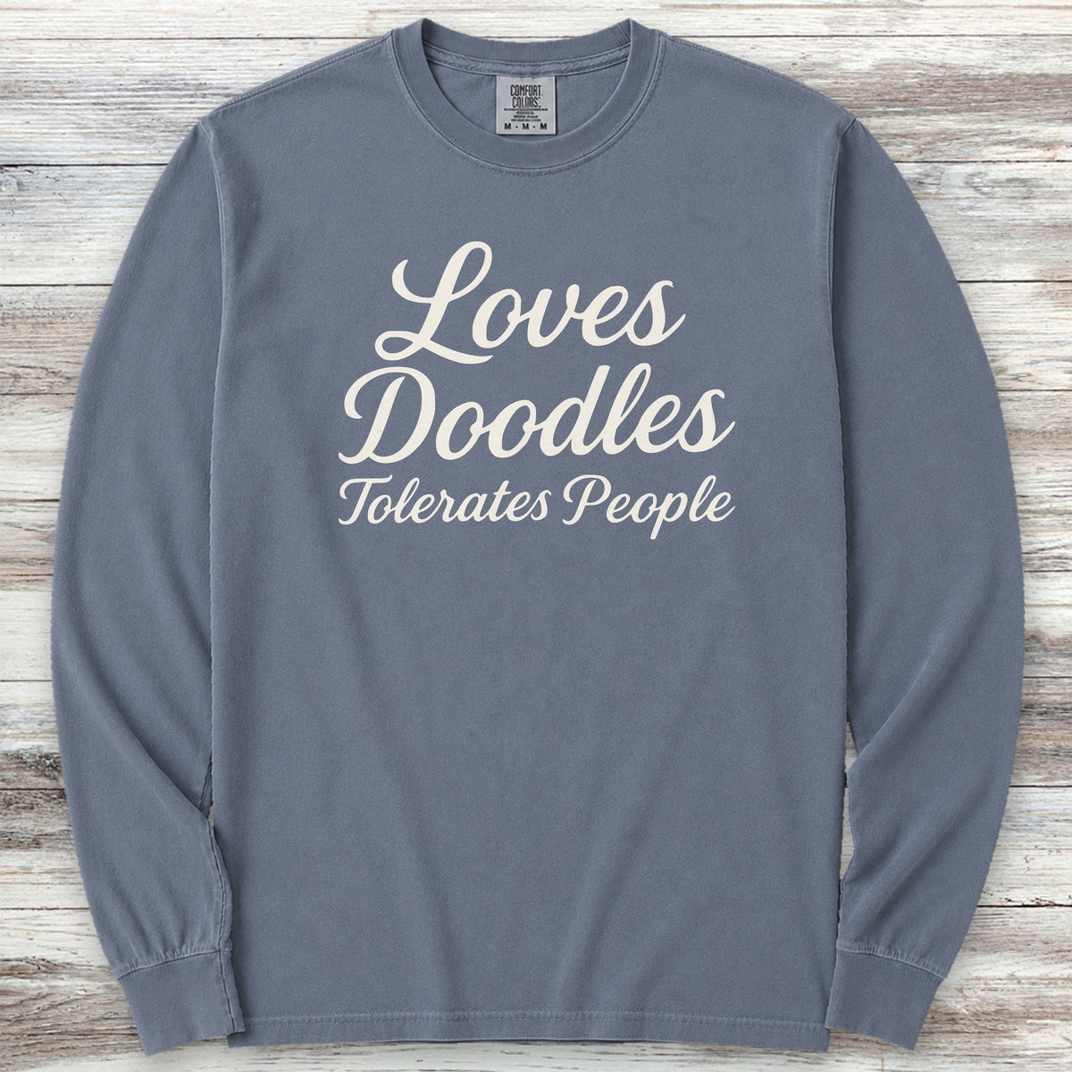 Doodle Tolerates People Long Sleeve Tee - Blue Jean