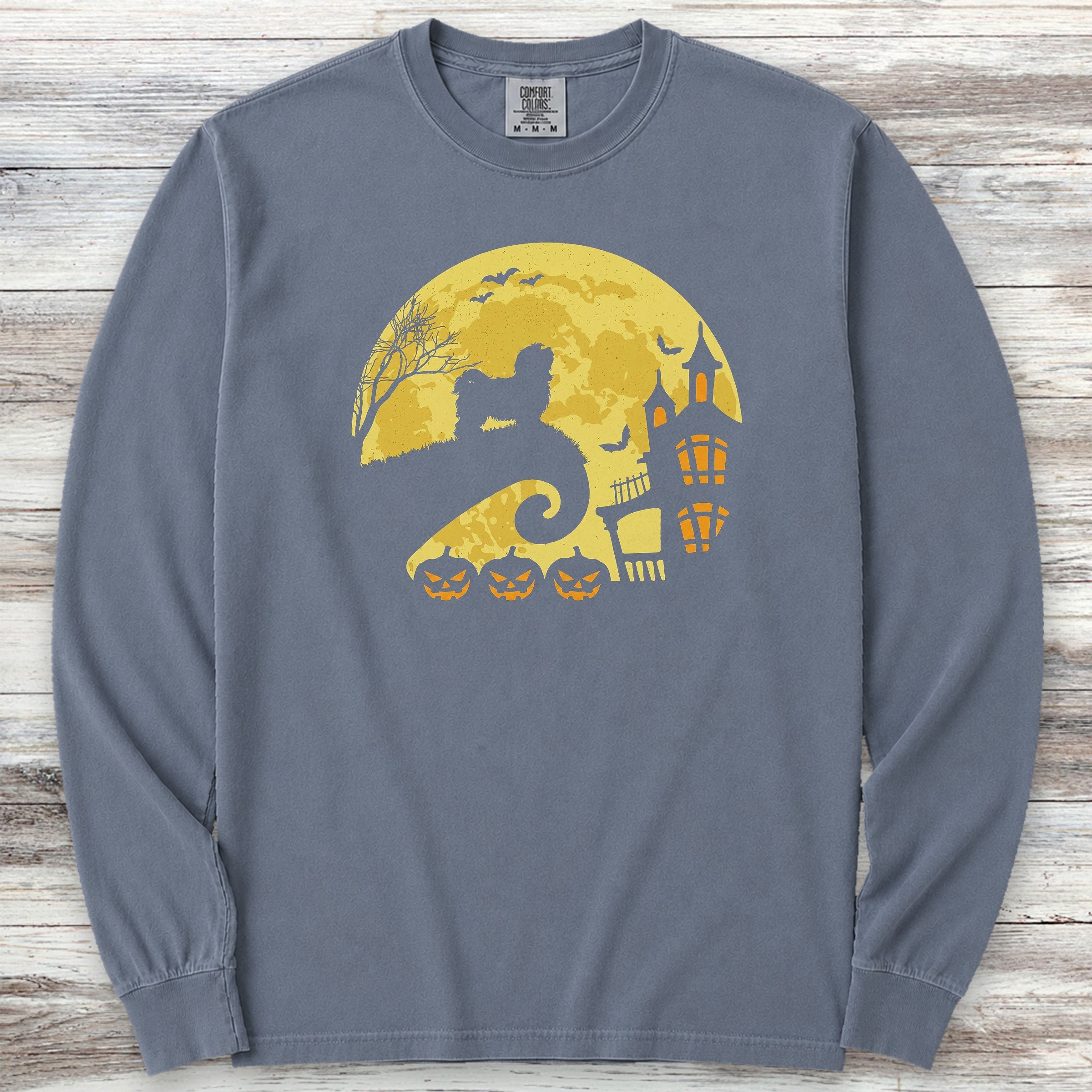Havanese Halloween Moon Long Sleeve Tee - Blue Jean