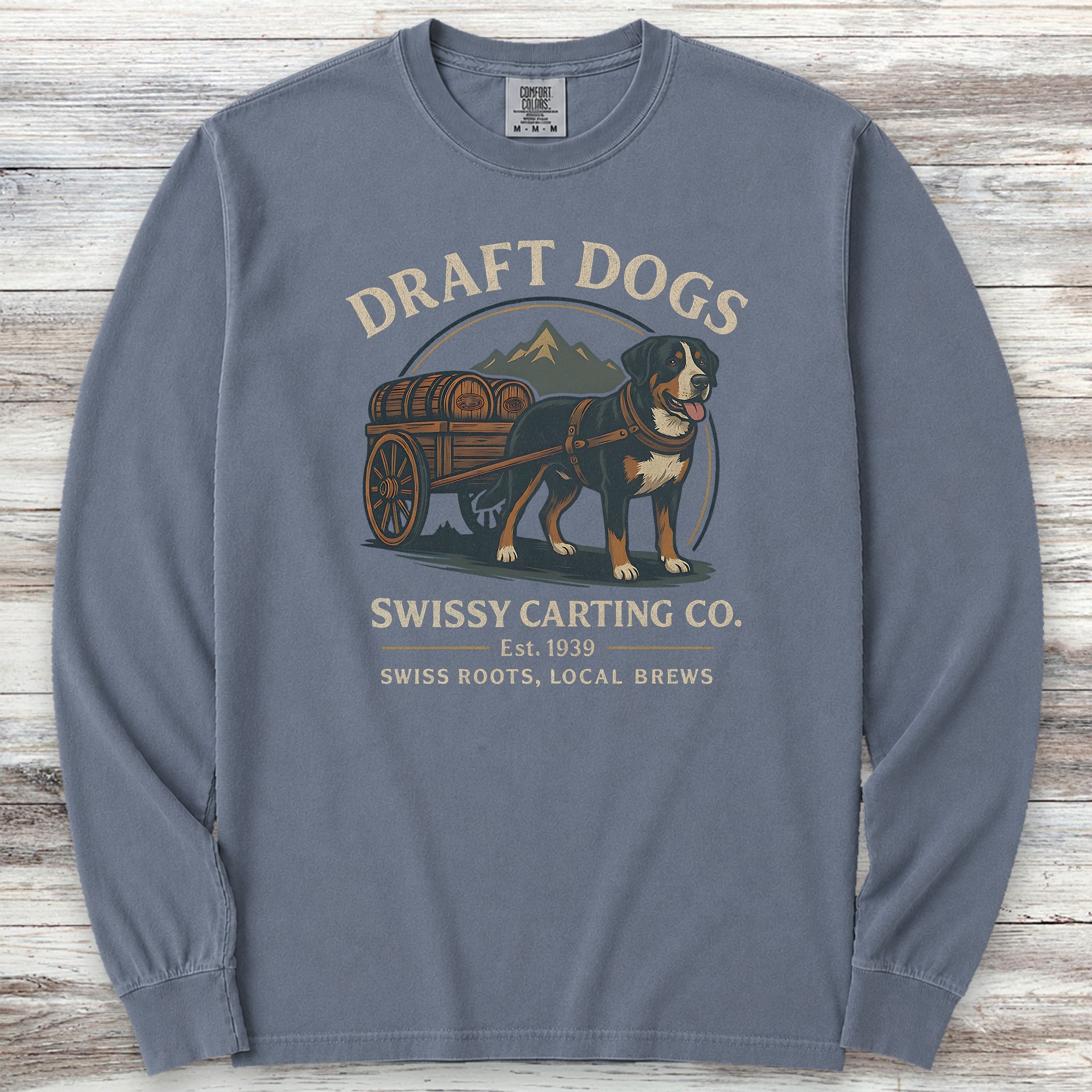 Swiss Mountain Dog Draft Dogs Long Sleeve Tee - Blue Jean