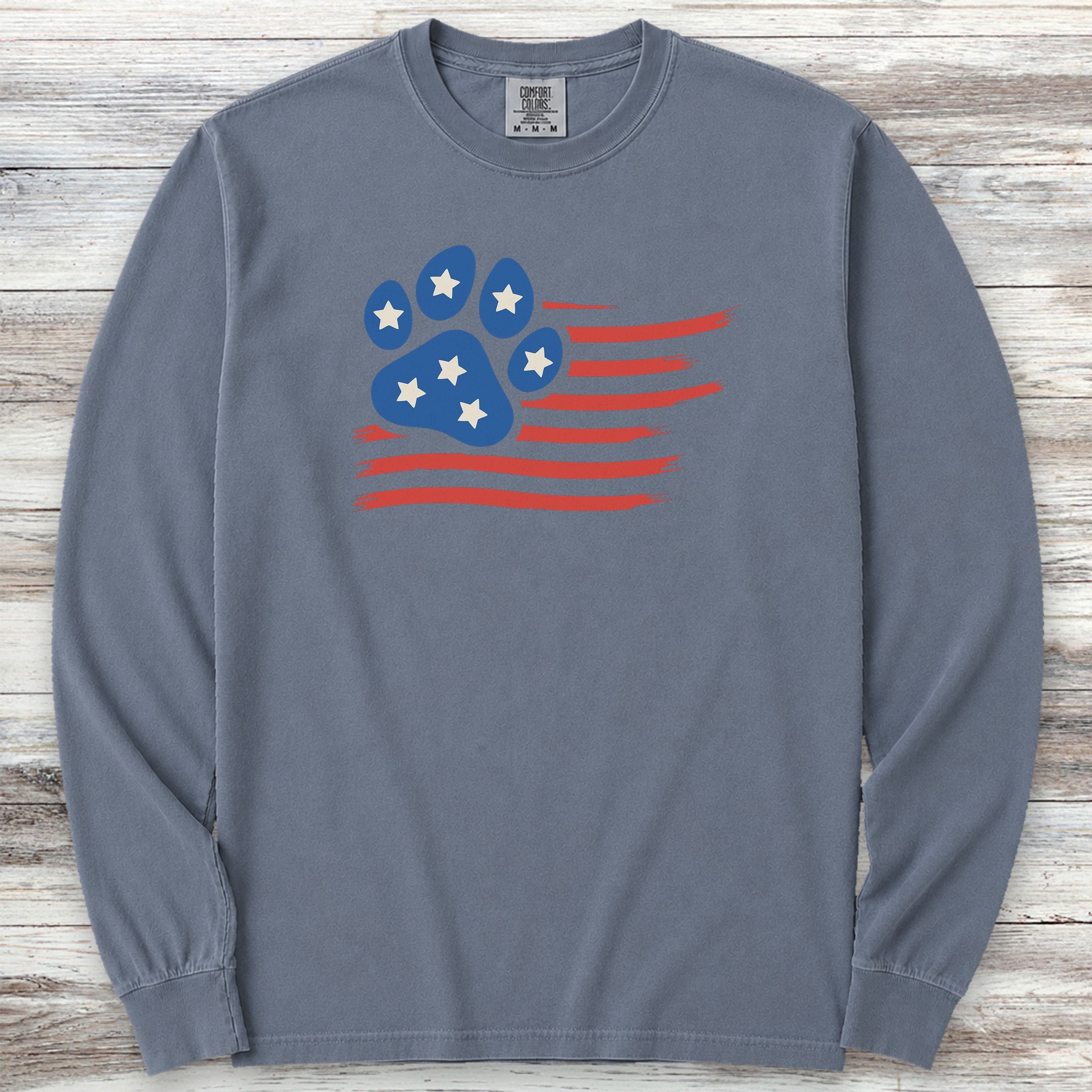Paw Print Flag Long Sleeve Tee - Blue Jean