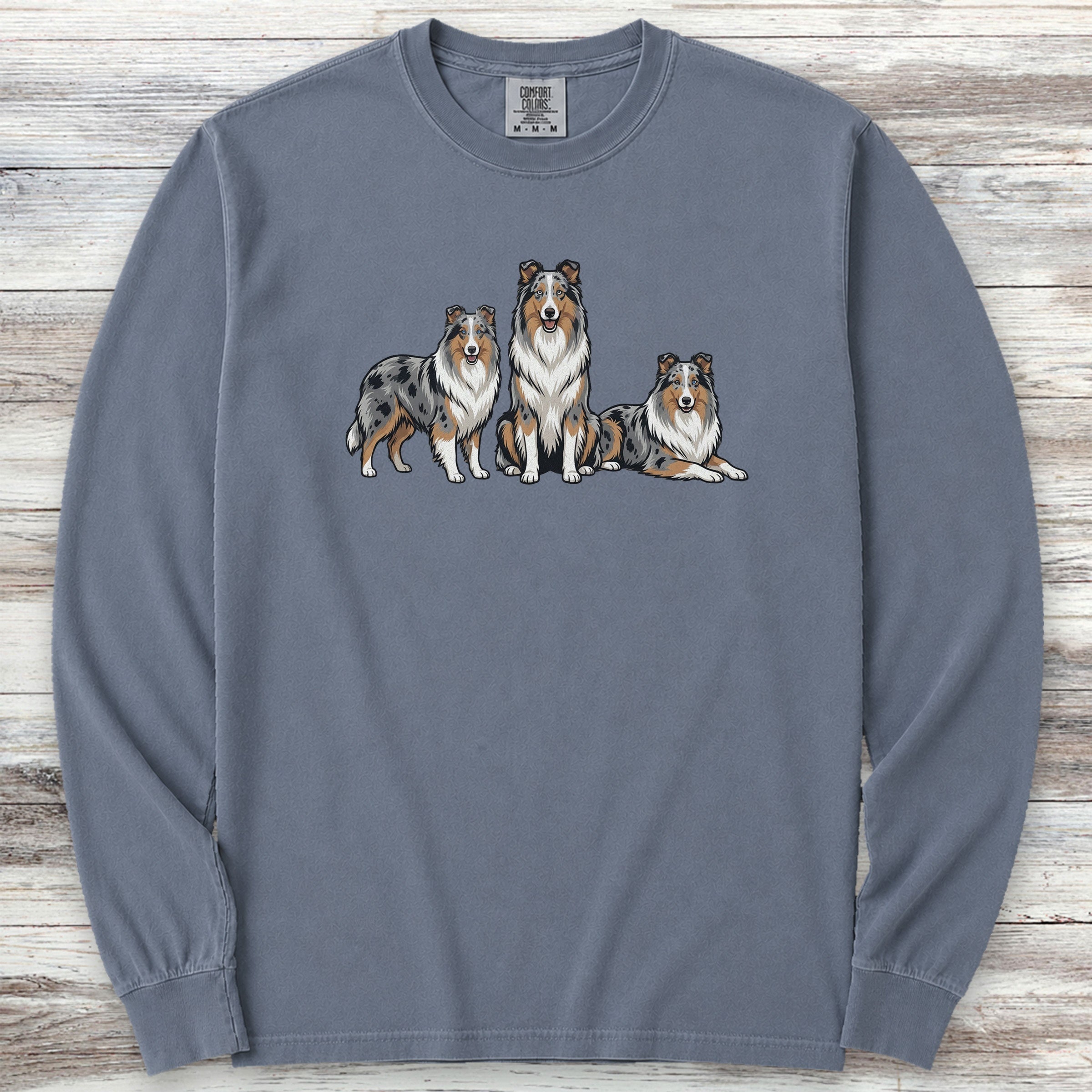 Australian Shepherd Blue Merle Trio Long Sleeve Tee - Blue Jean