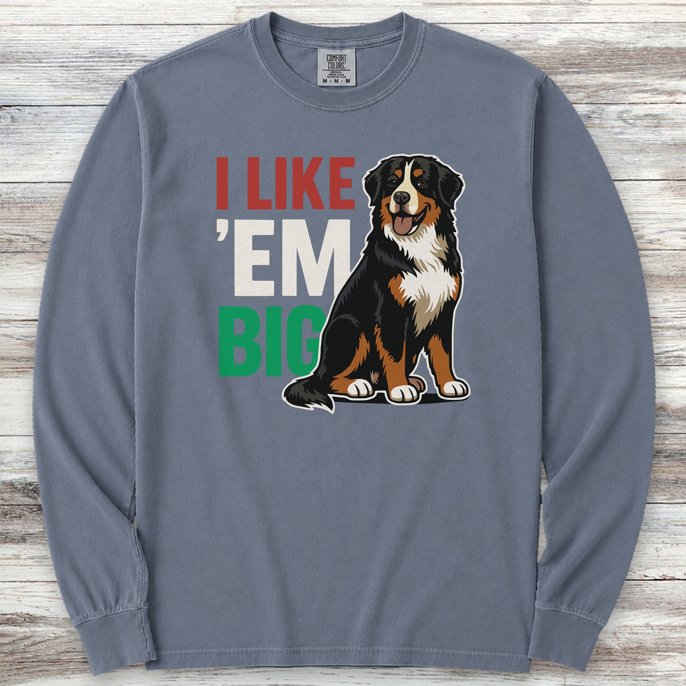 Bernese Mountain Dog Big Long Sleeve Tee - Blue Jean