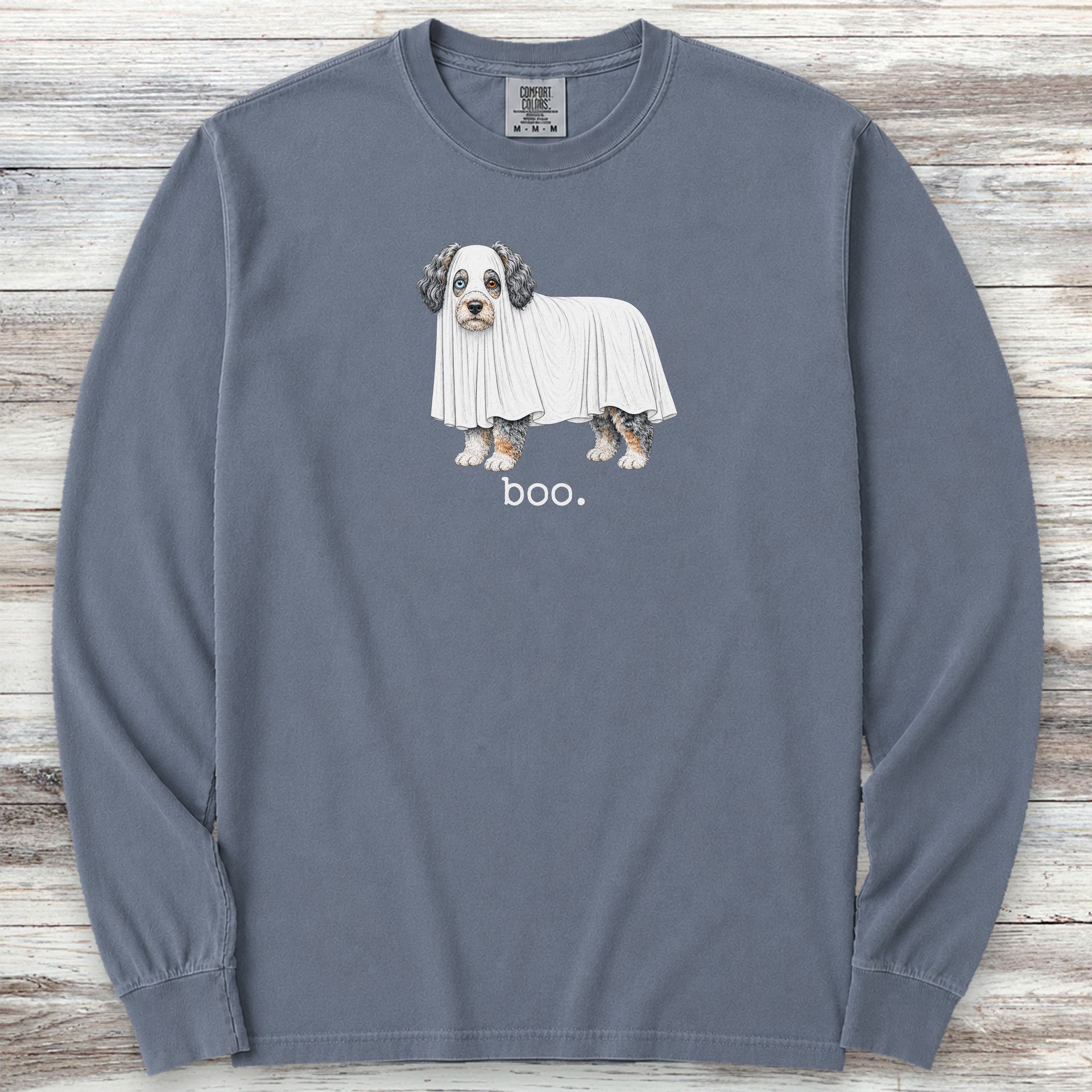 Aussiedoodle Boo Long Sleeve Tee - Blue Jean