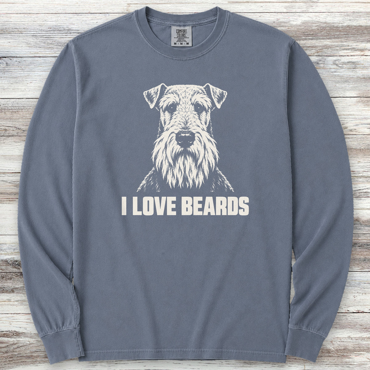 Airedale I Love Beards Long Sleeve Tee - Blue Jean