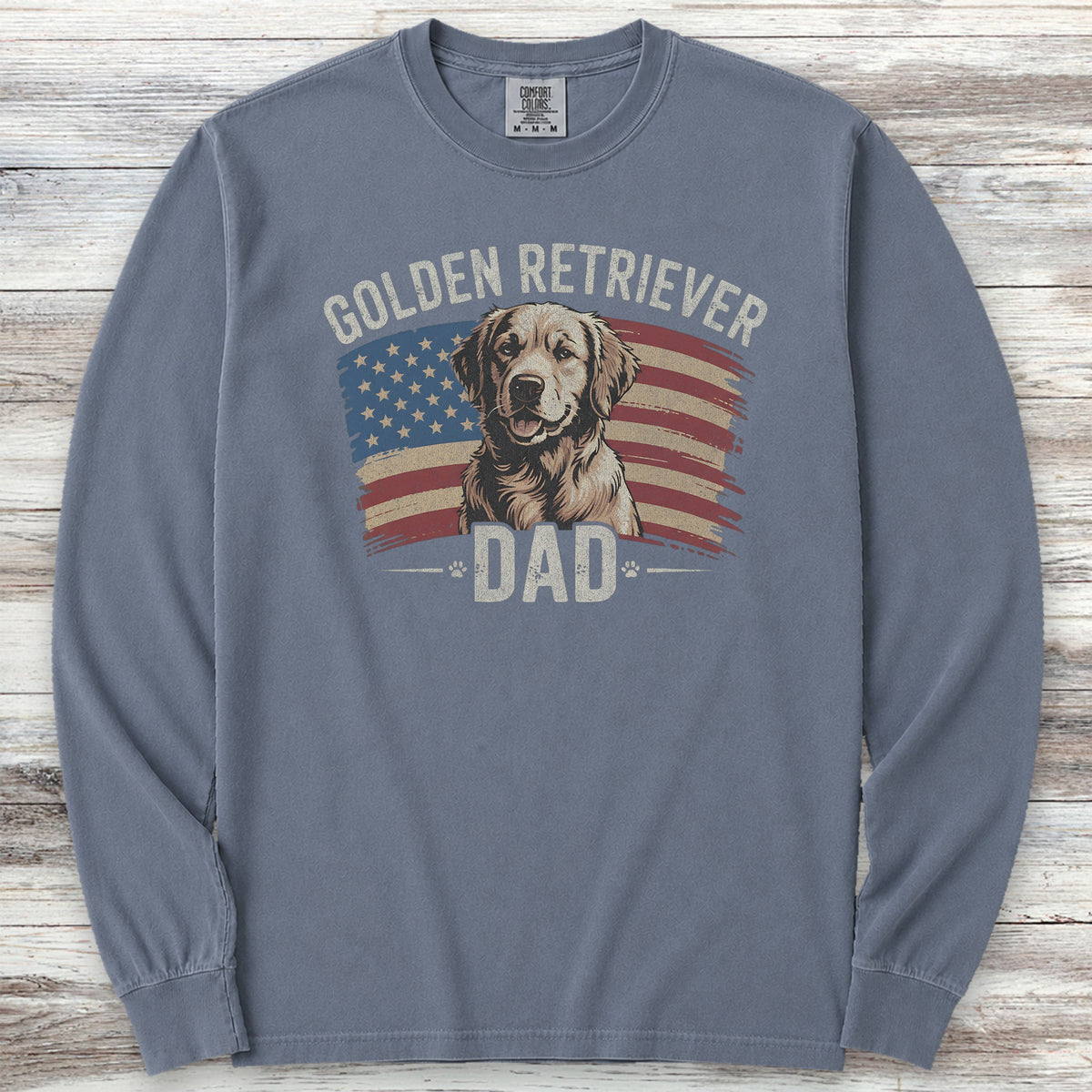 Golden Retriever Dad Flag Long Sleeve Tee - Blue Jean