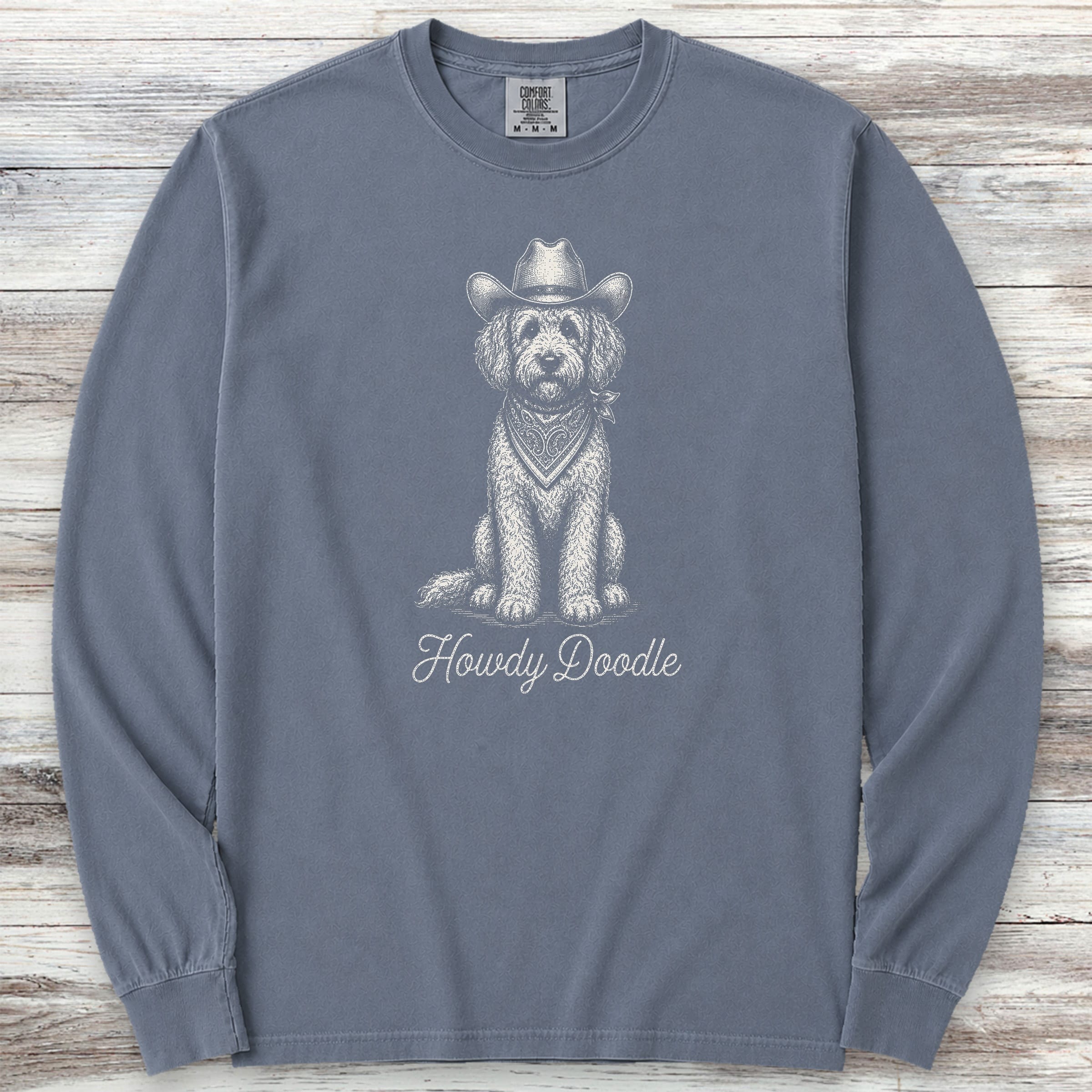 Doodle Howdy Doodle Long Sleeve Tee - Blue Jean