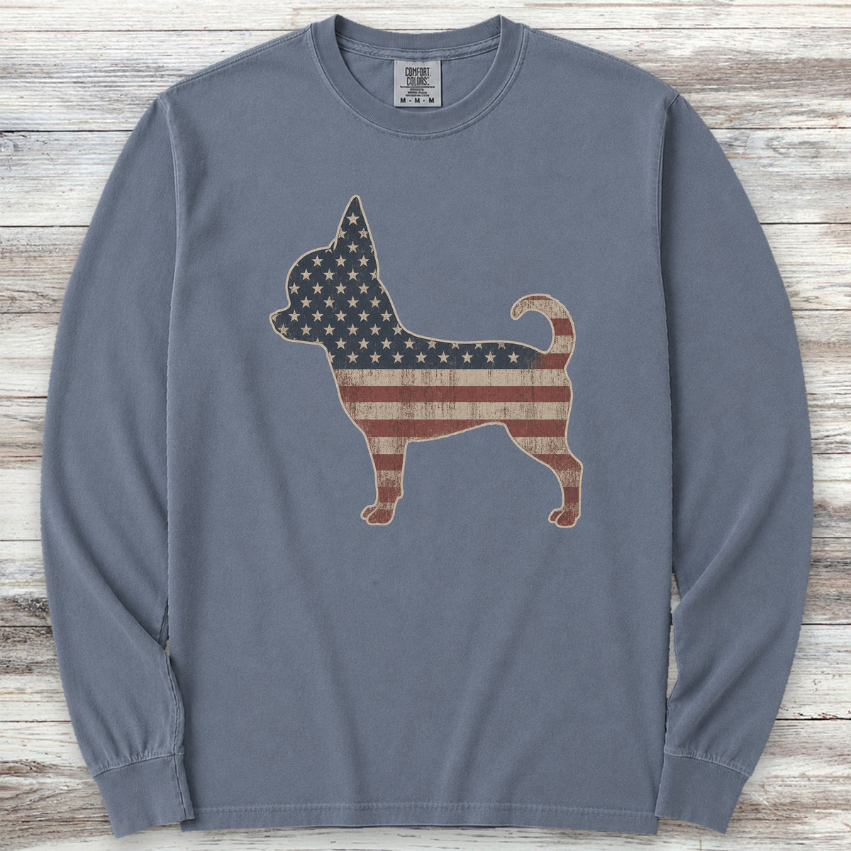 Chihuahua Vintage USA Long Sleeve Tee - Blue Jean