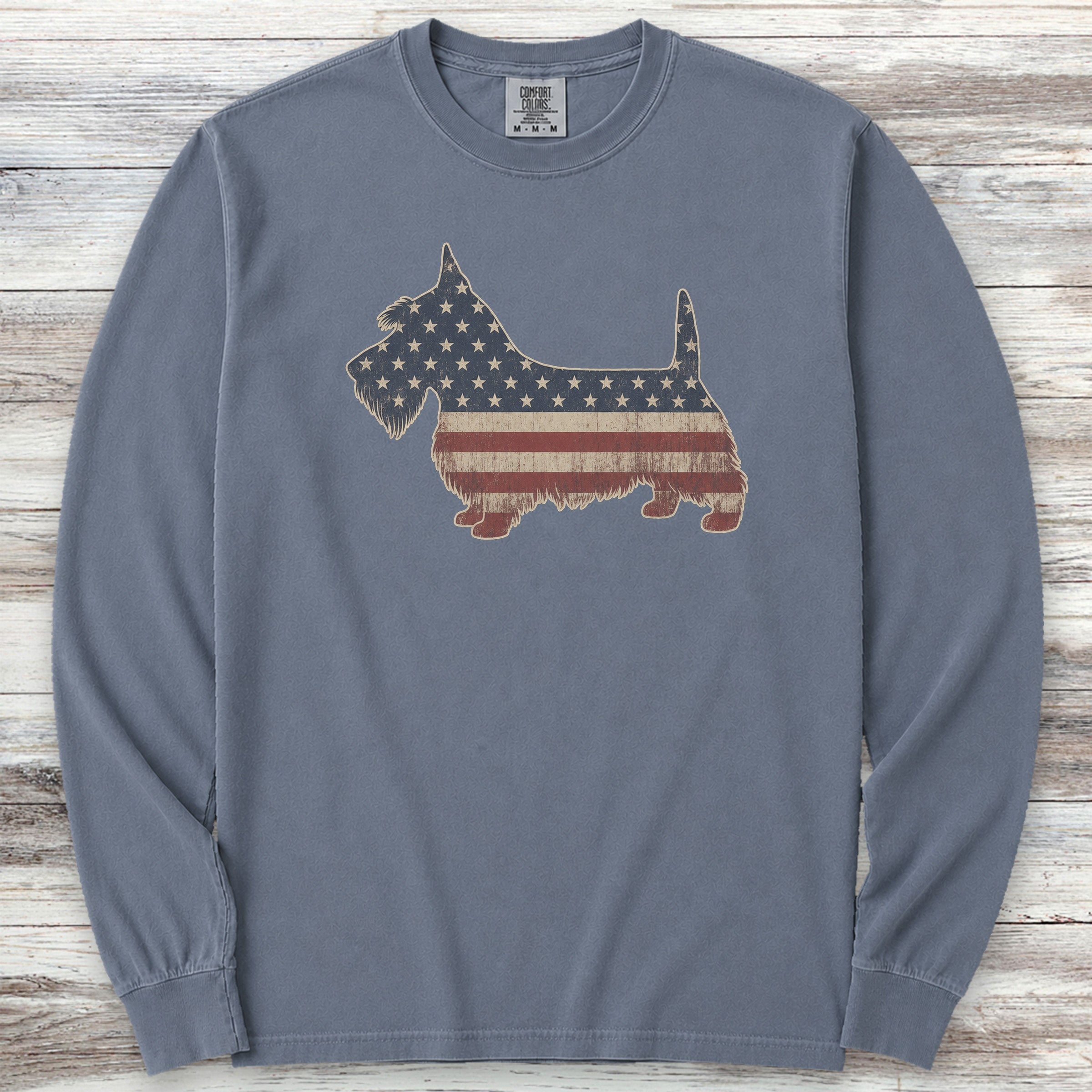 Scottish Terrier Vintage USA Long Sleeve Tee - Blue Jean