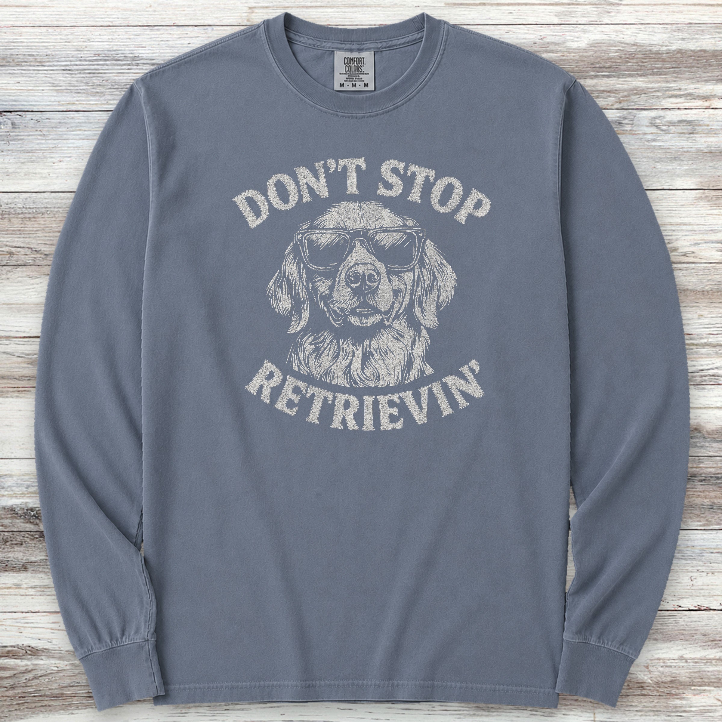 Golden Retriever Don't Stop Long Sleeve Tee - Blue Jean