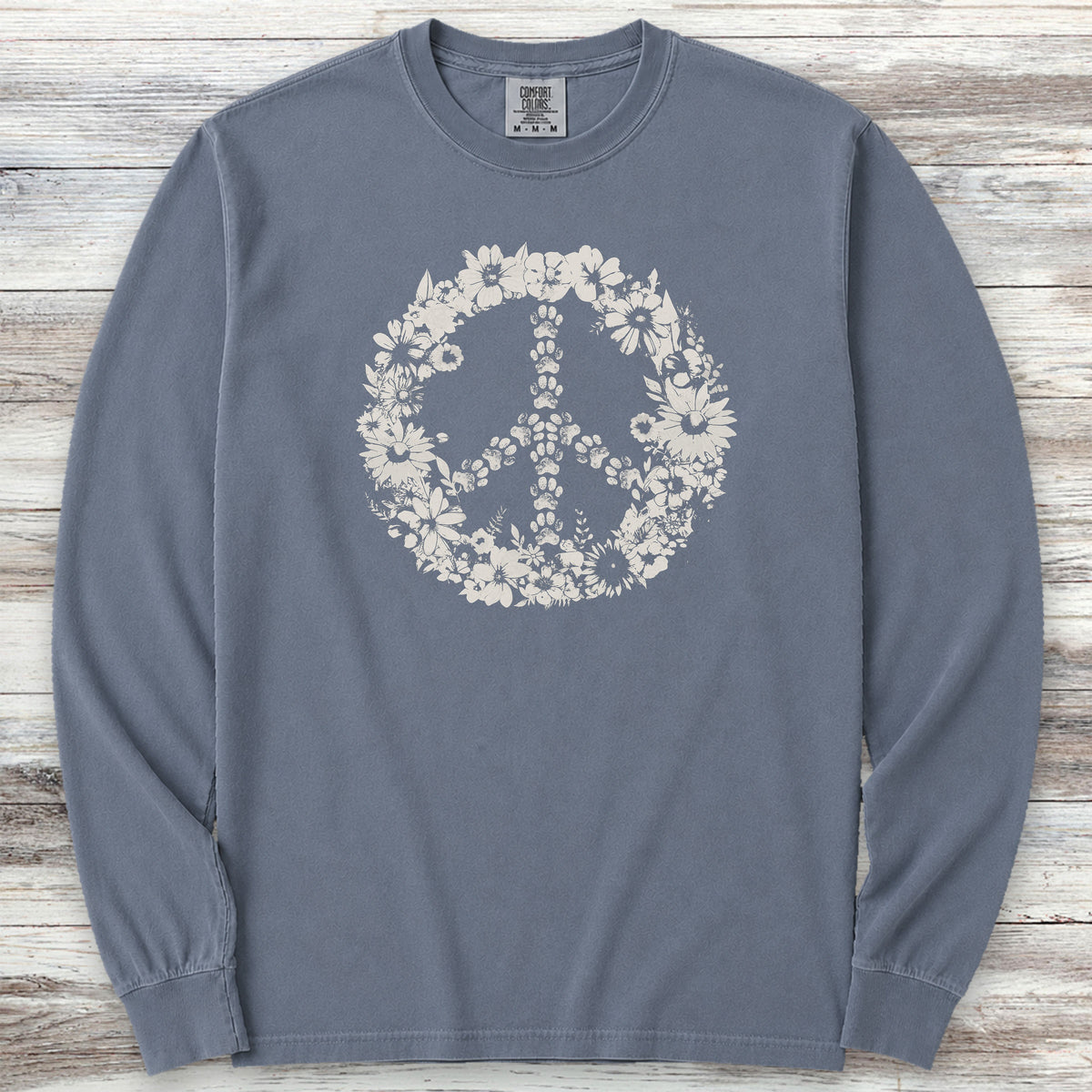 Vintage Floral Peace Long Sleeve Tee - Blue Jean