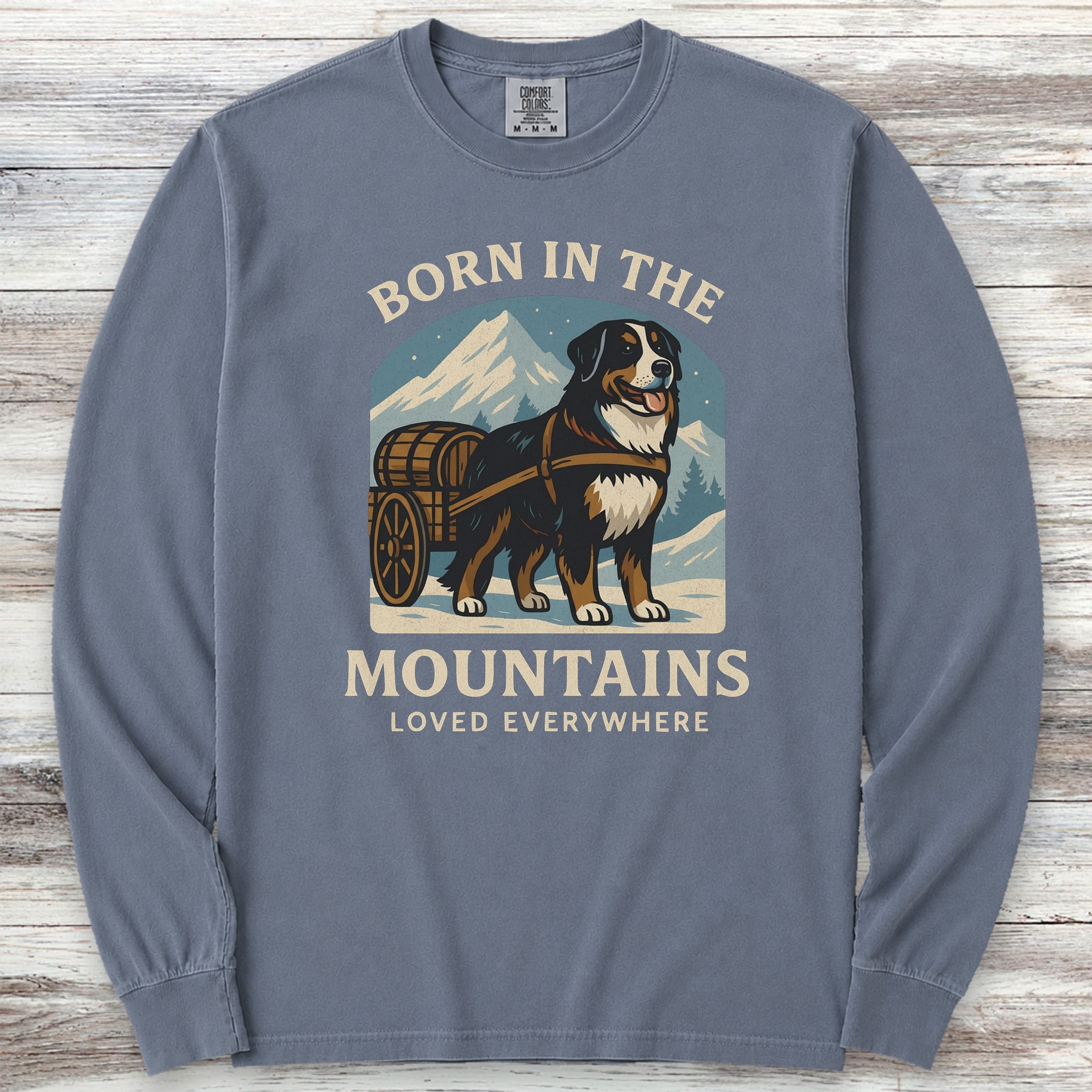 Bernese Mountain Dog Born Long Sleeve Tee - Blue Jean
