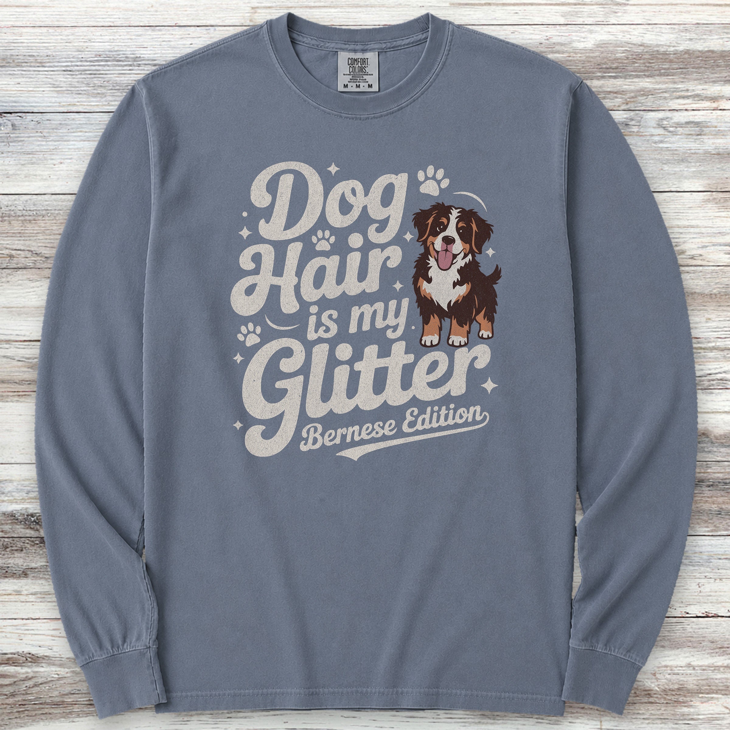 Bernese Mountain Dog Glitter Long Sleeve Tee - Blue Jean