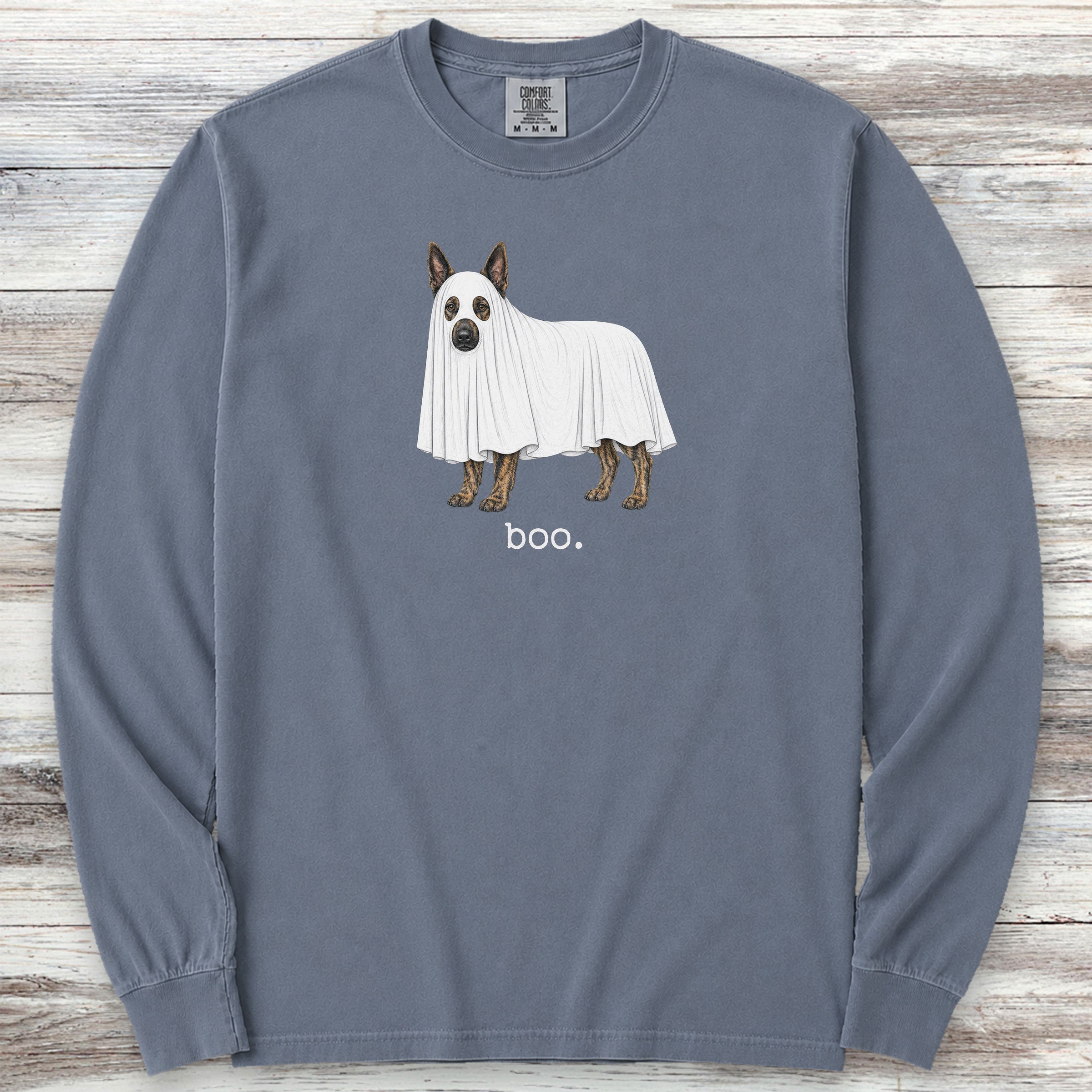 Dutch Shepherd Boo Long Sleeve Tee - Blue Jean