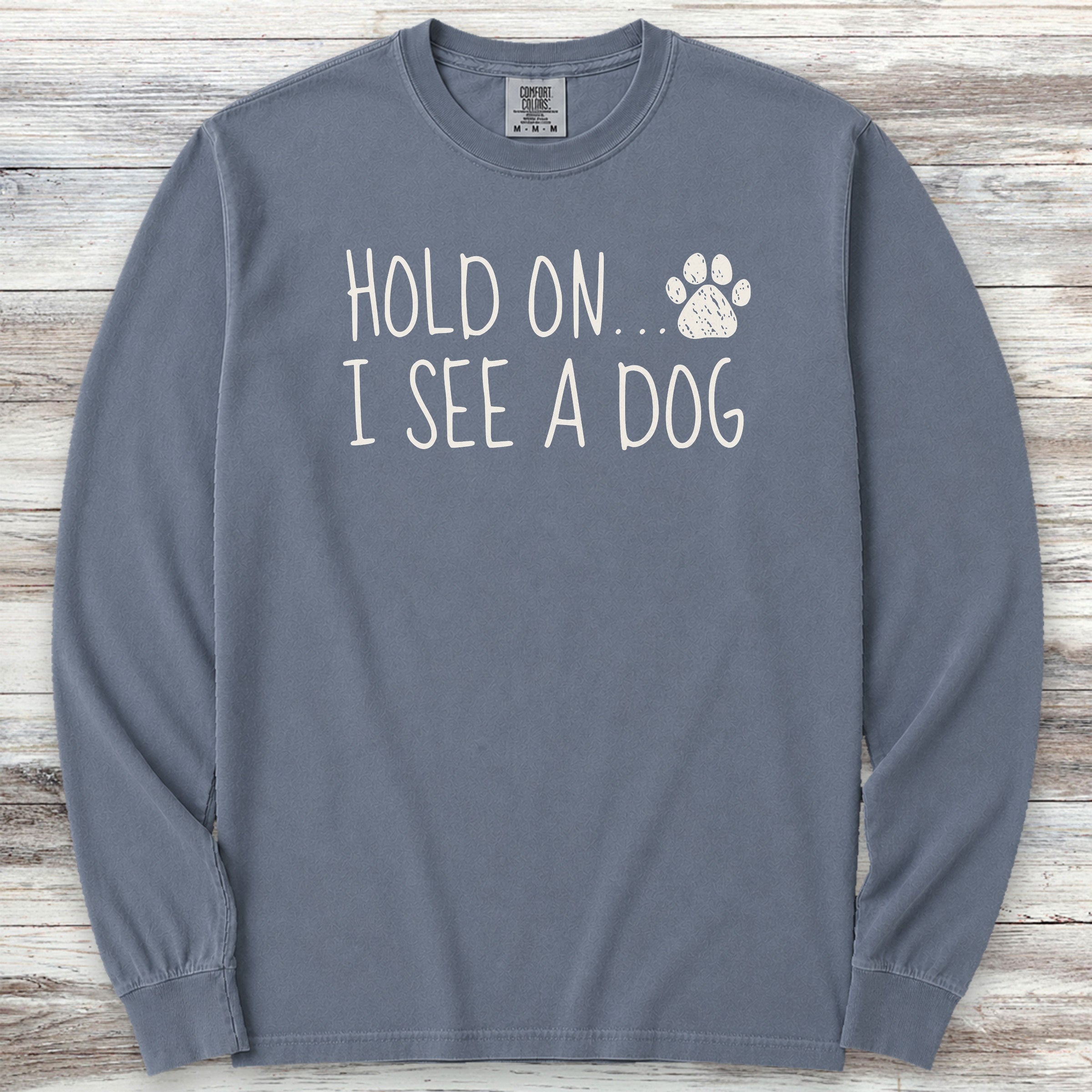 Dog Hold On Long Sleeve Tee - Blue Jean